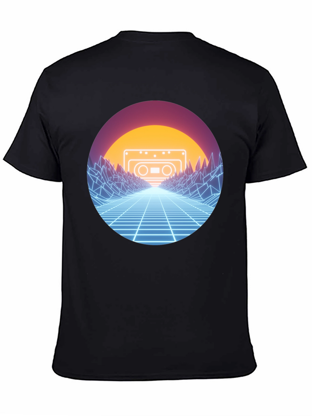 Retro Wave Cassette T-Shirt - Neon Grid Design
