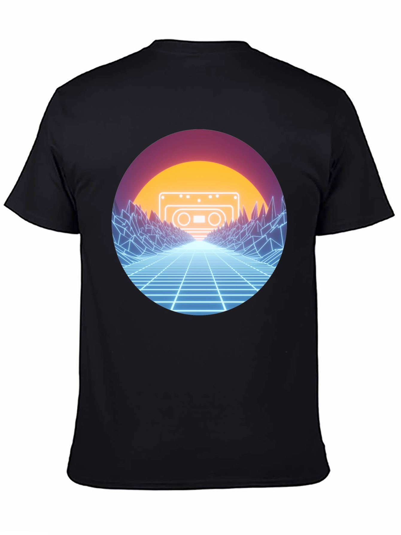 Retro Wave Cassette T-Shirt - Neon Grid Design