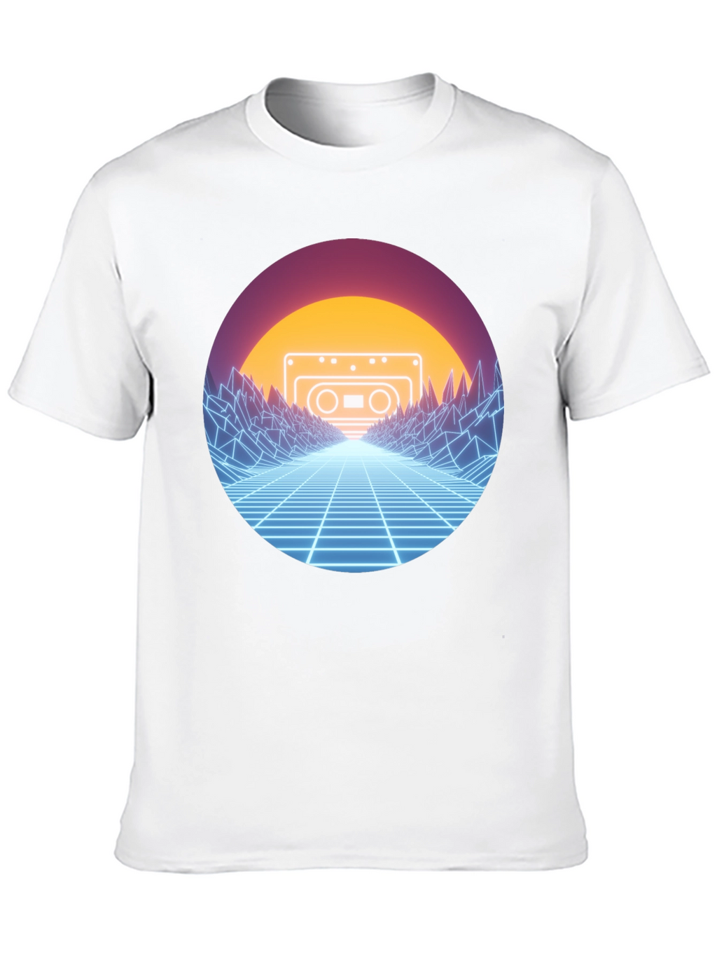 Retro Wave Cassette T-Shirt - Neon Grid Design