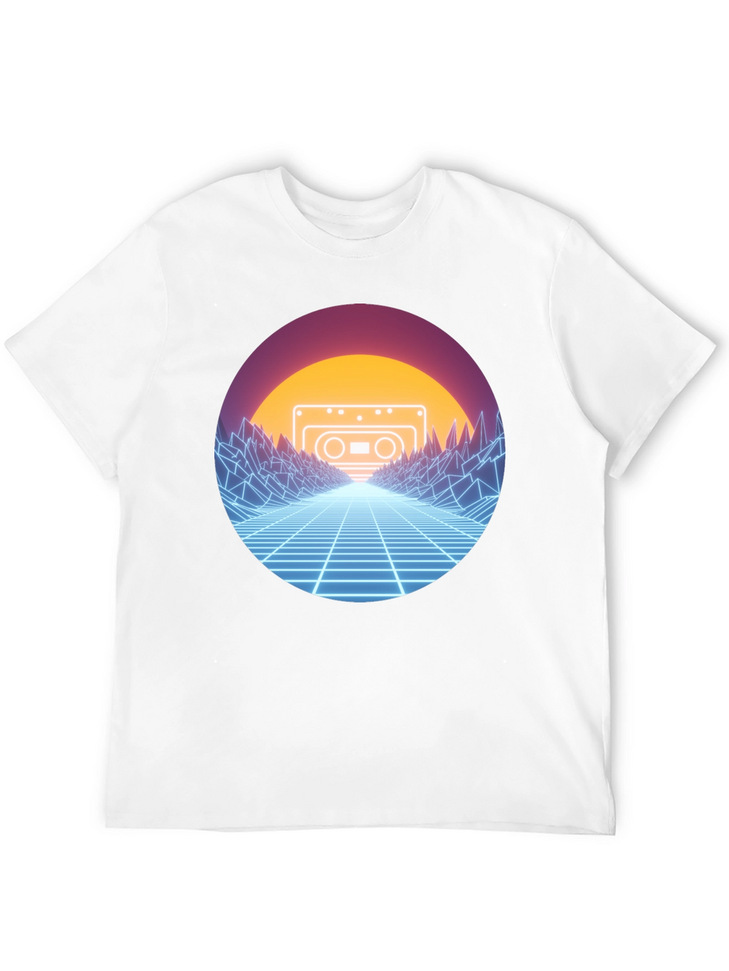 Retro Wave Cassette T-Shirt - Neon Grid Design