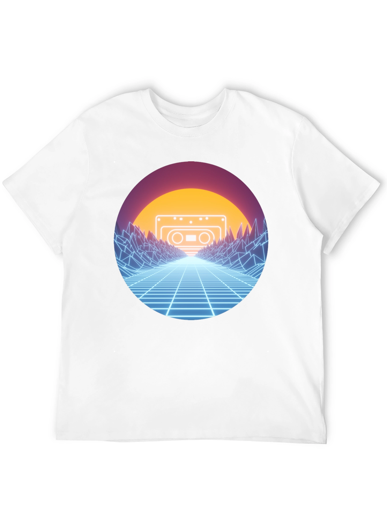 Retro Wave Cassette T-Shirt - Neon Grid Design