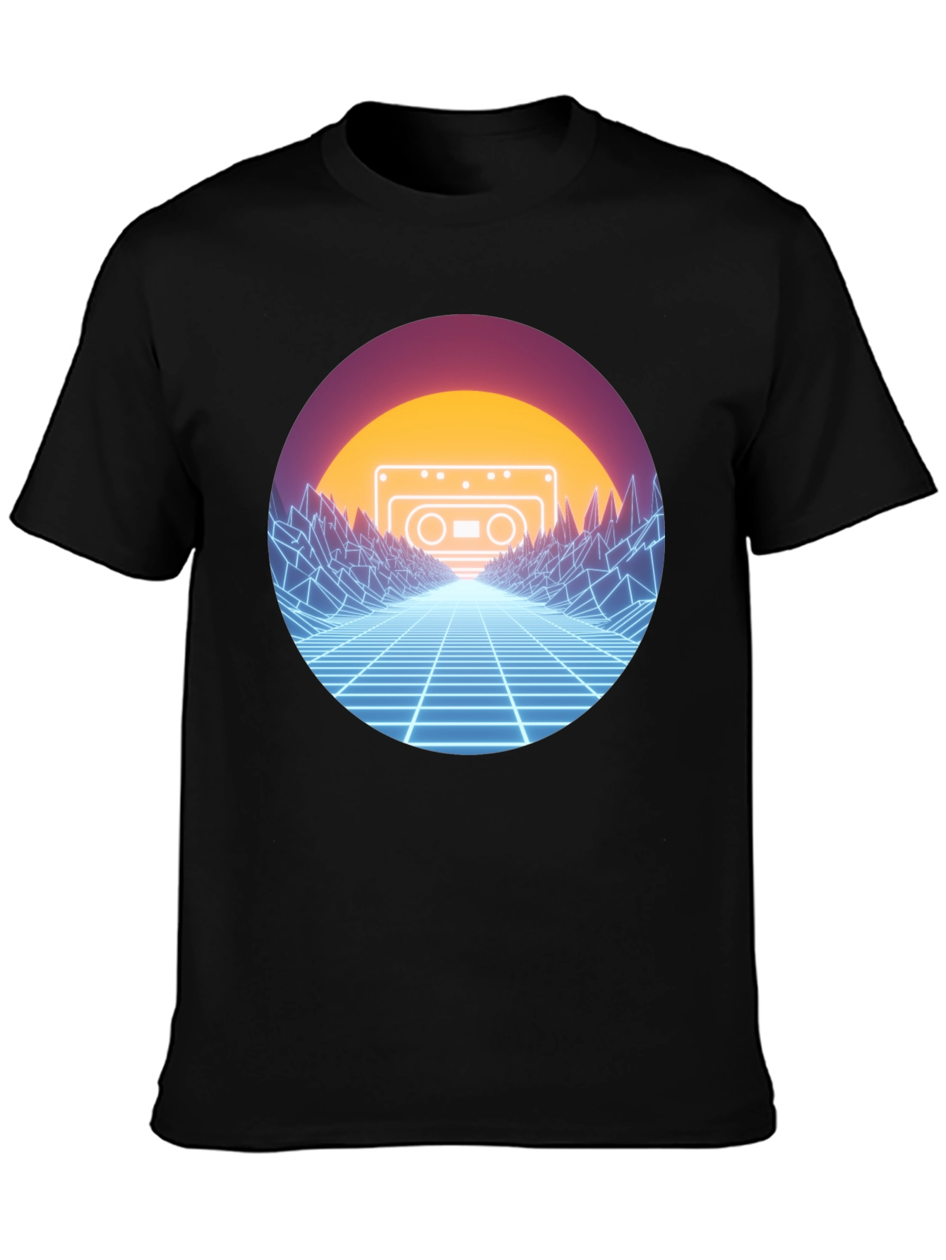 Retro Wave Cassette T-Shirt - Neon Grid Design