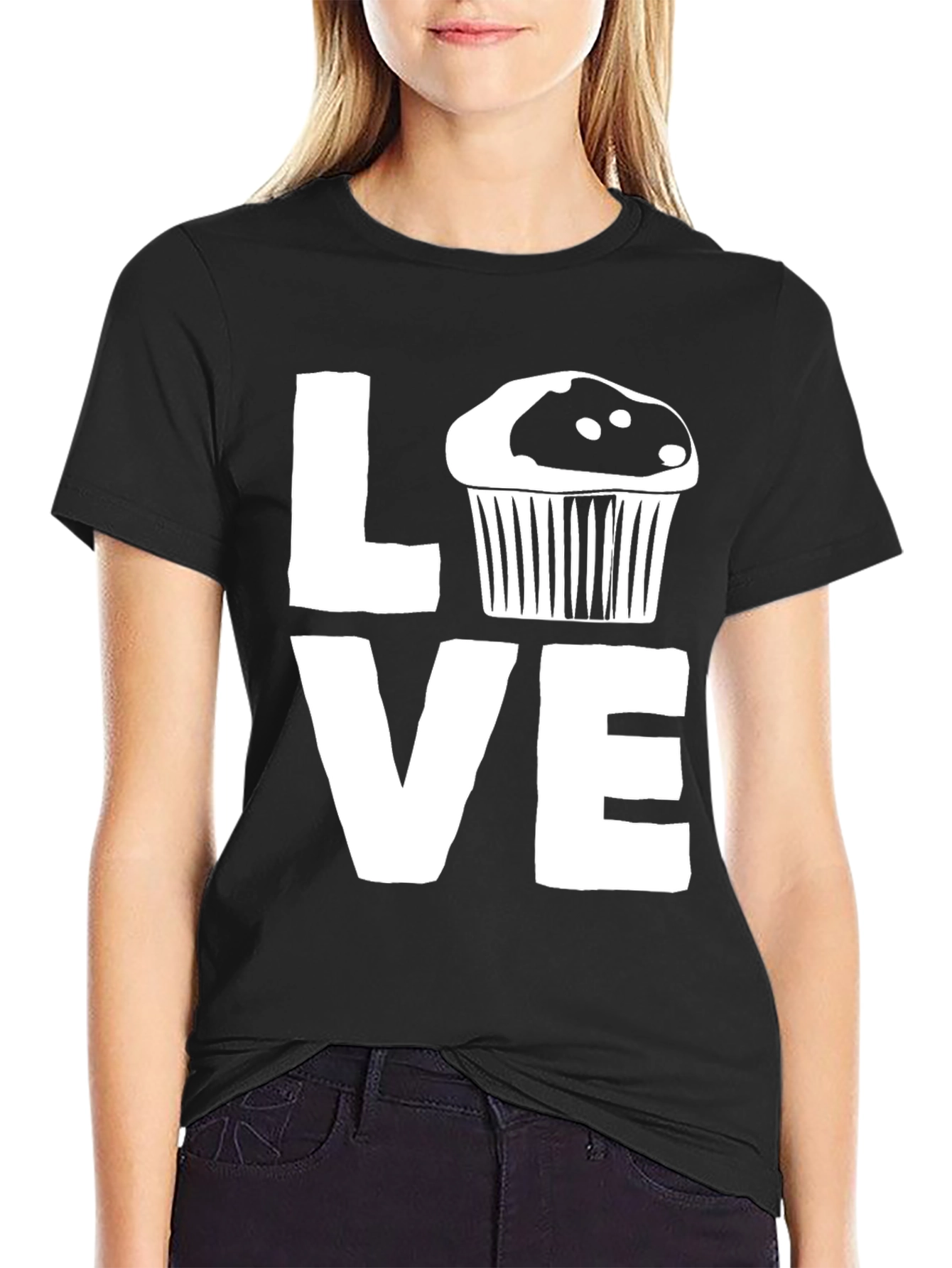 Love Cupcake Graphic Black T-Shirt