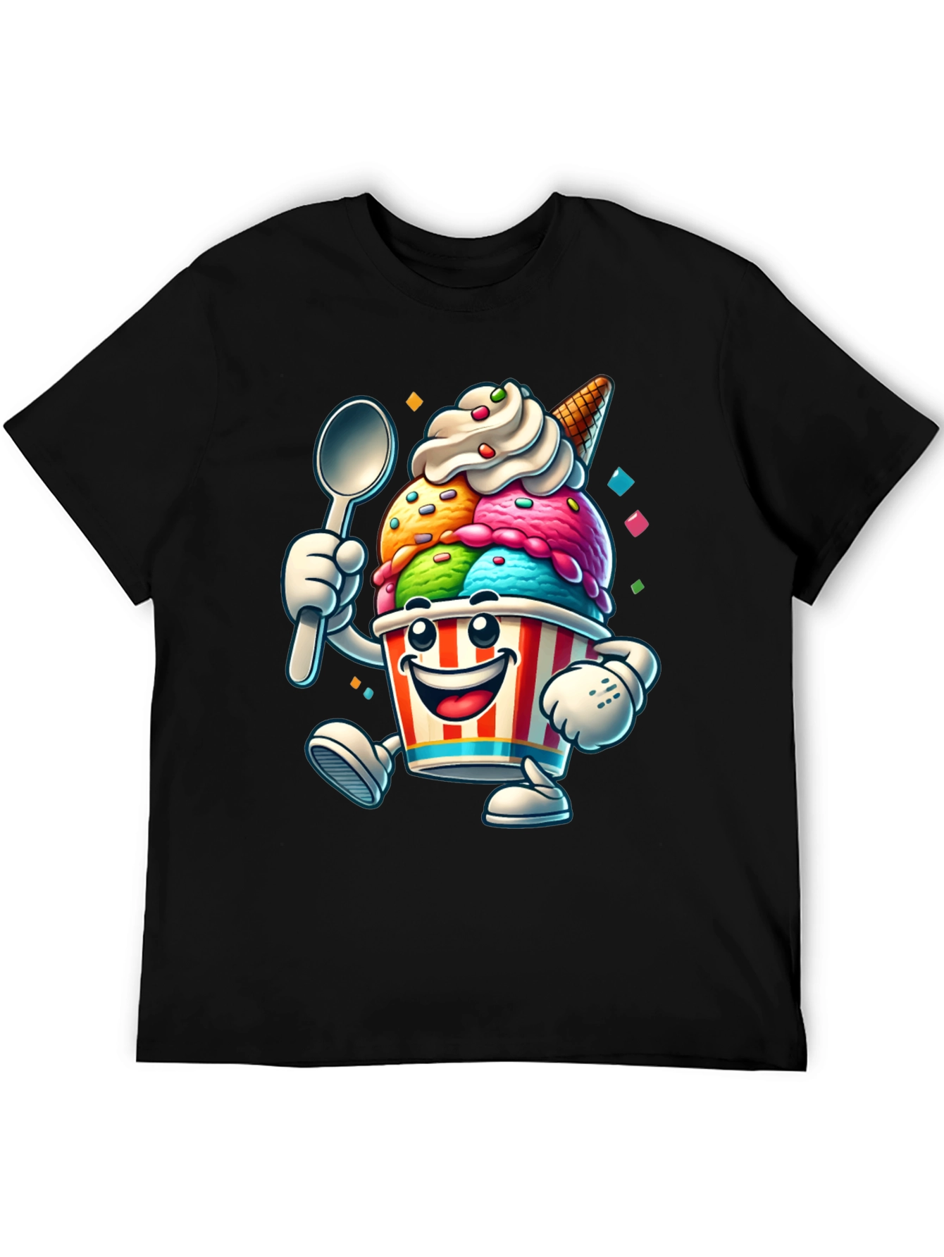 Cartoon Ice Cream Graphic Tee - Black