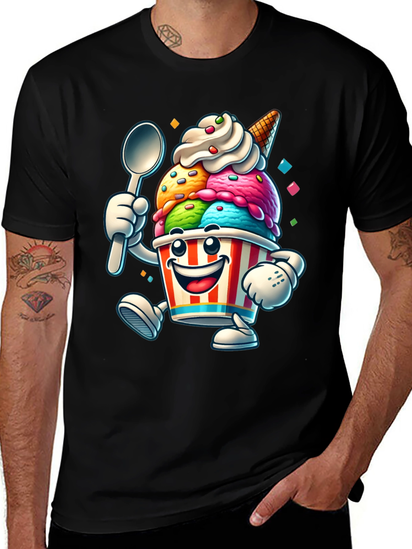 Cartoon Ice Cream Graphic Tee - Black