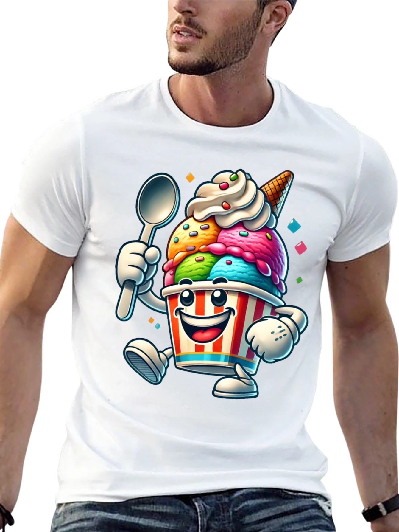 Cartoon Ice Cream Graphic Tee - Black