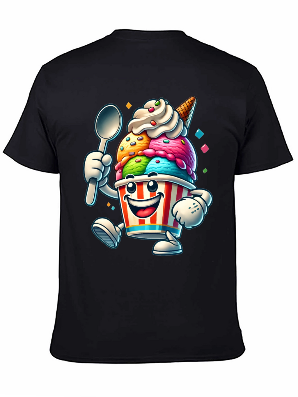 Cartoon Ice Cream Graphic Tee - Black