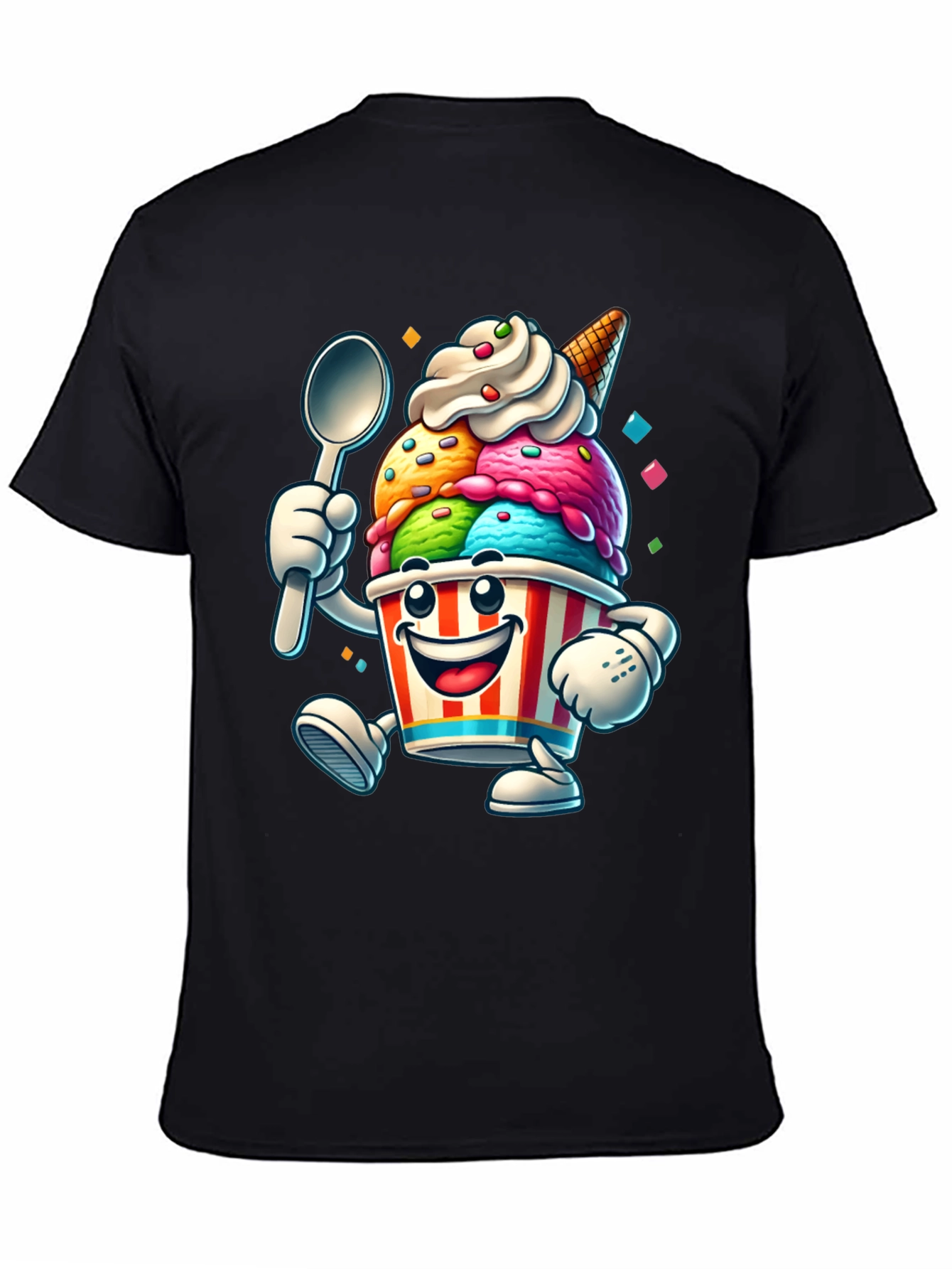 Cartoon Ice Cream Graphic Tee - Black
