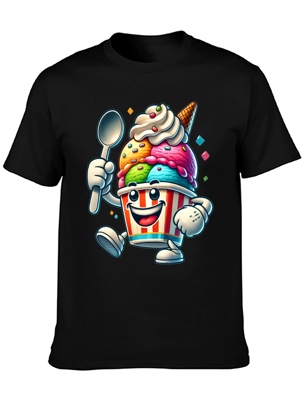 Cartoon Ice Cream Graphic Tee - Black