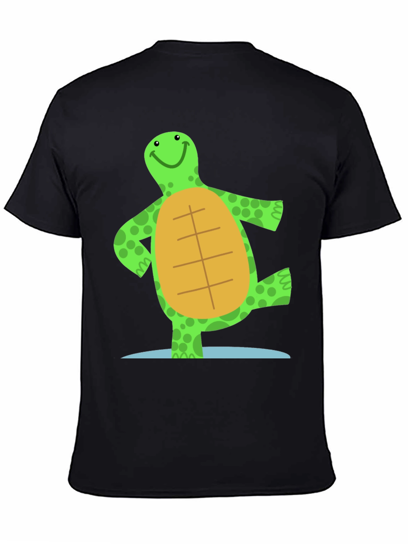 Cheerful Turtle Graphic Tee - Black Cotton Blend