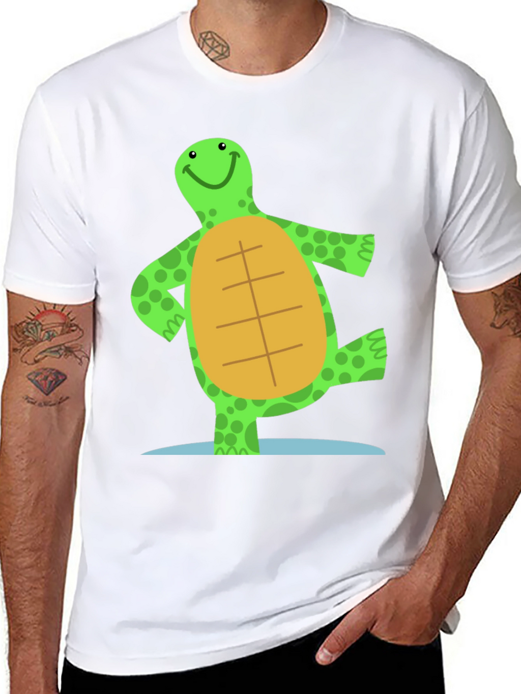 Cheerful Turtle Graphic Tee - Black Cotton Blend