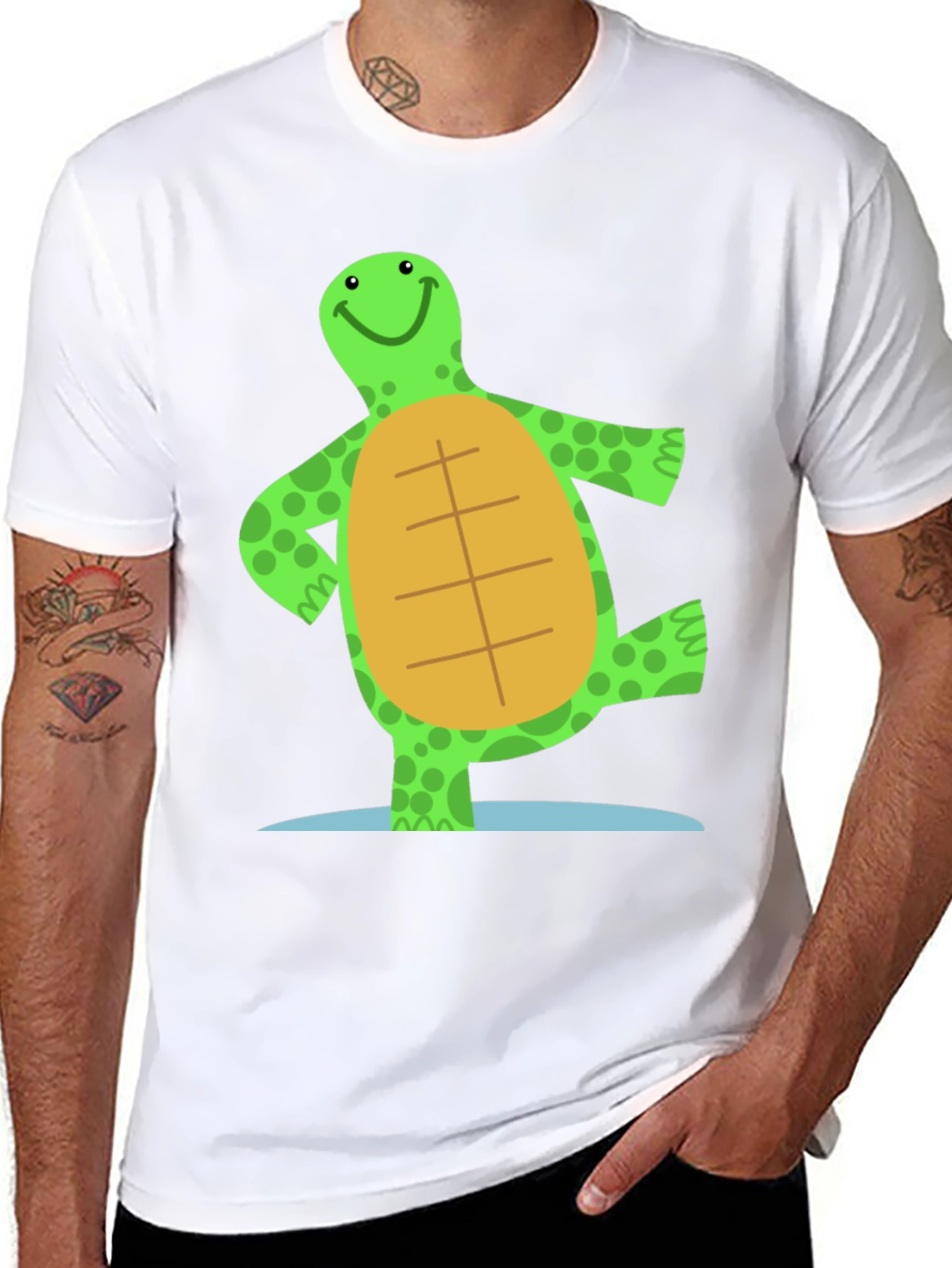 Cheerful Turtle Graphic Tee - Black Cotton Blend
