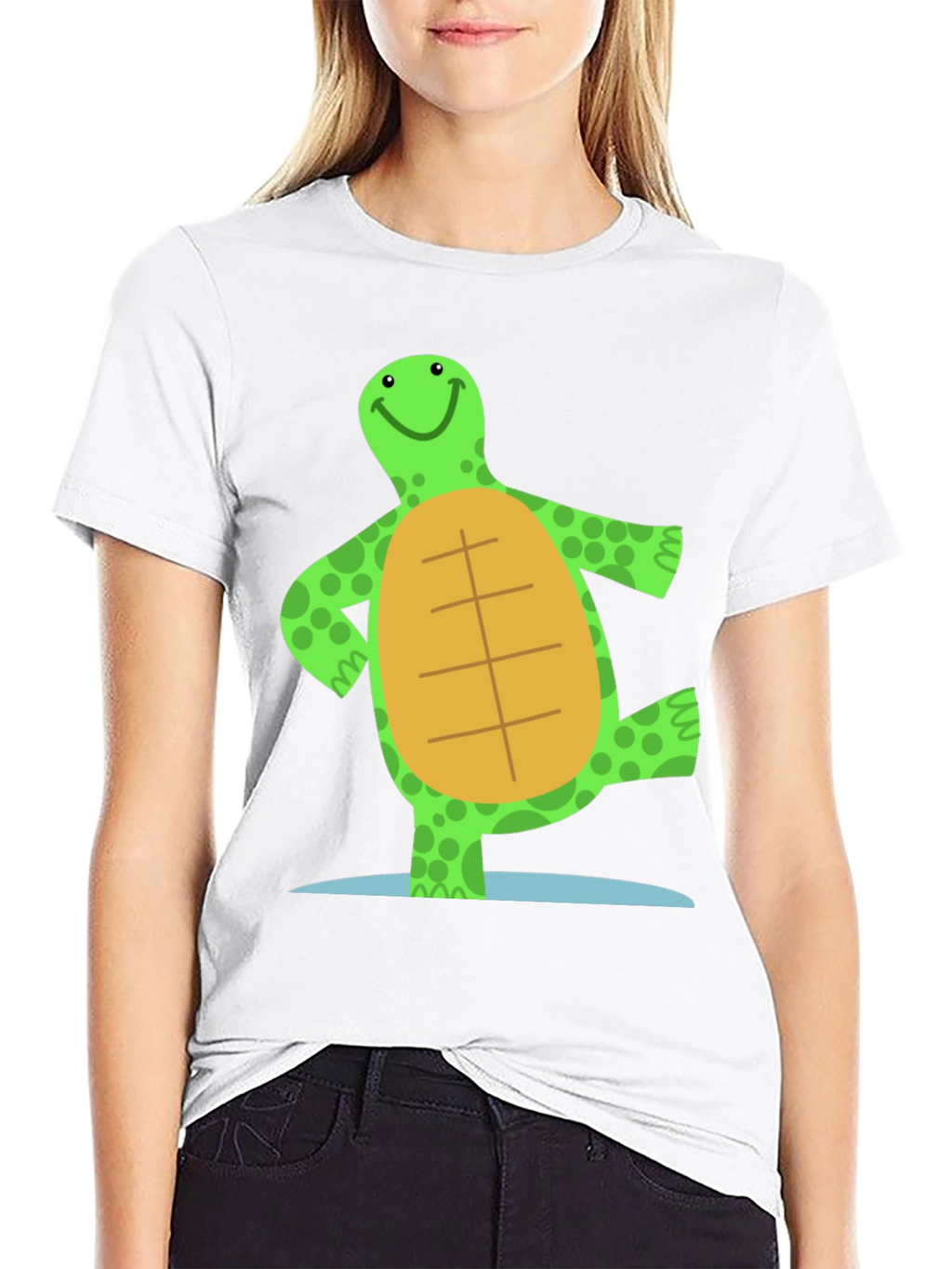 Cheerful Turtle Graphic Tee - Black Cotton Blend