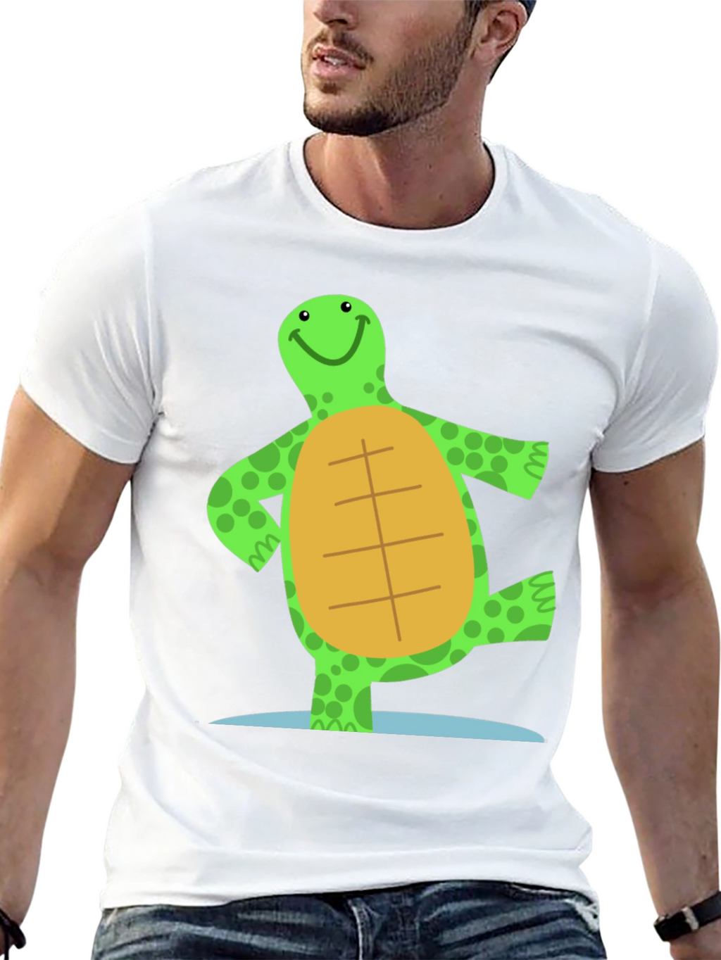 Cheerful Turtle Graphic Tee - Black Cotton Blend