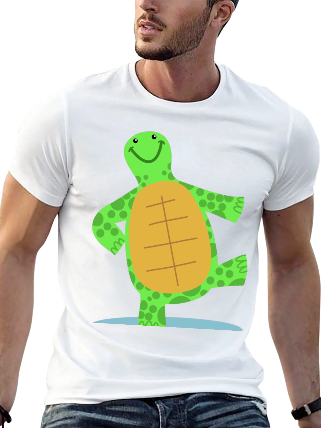 Cheerful Turtle Graphic Tee - Black Cotton Blend