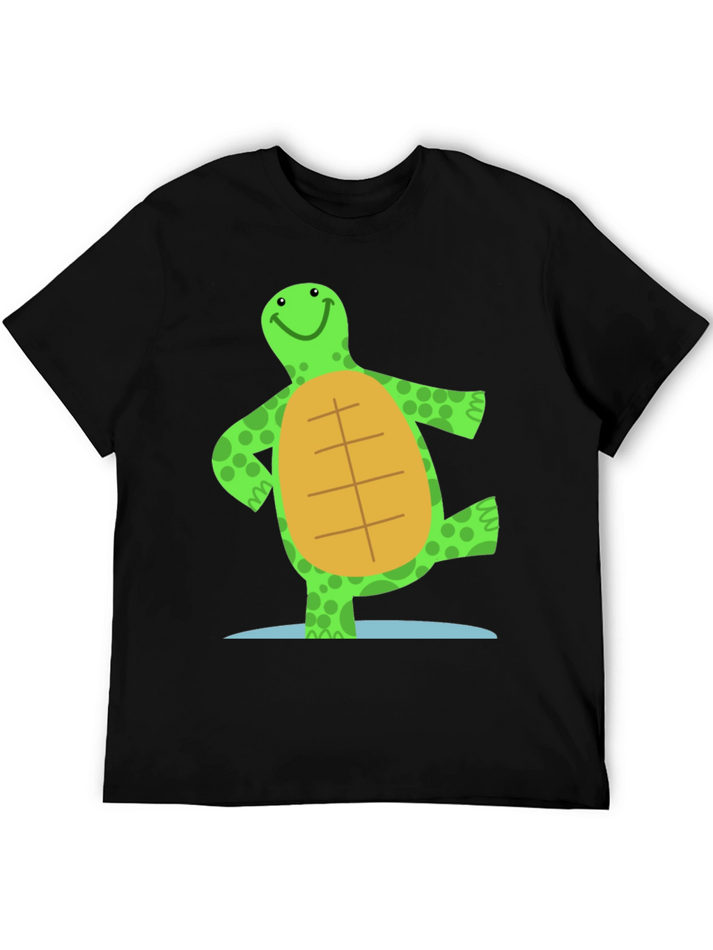 Cheerful Turtle Graphic Tee - Black Cotton Blend