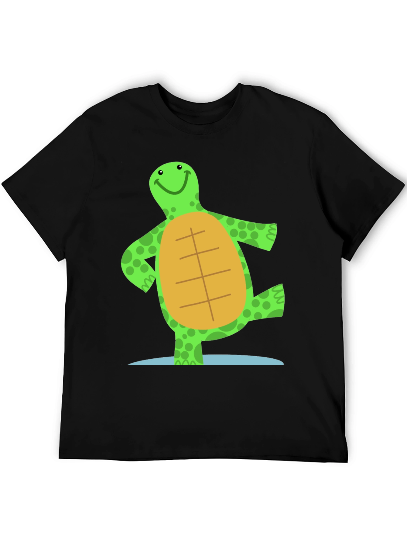 Cheerful Turtle Graphic Tee - Black Cotton Blend