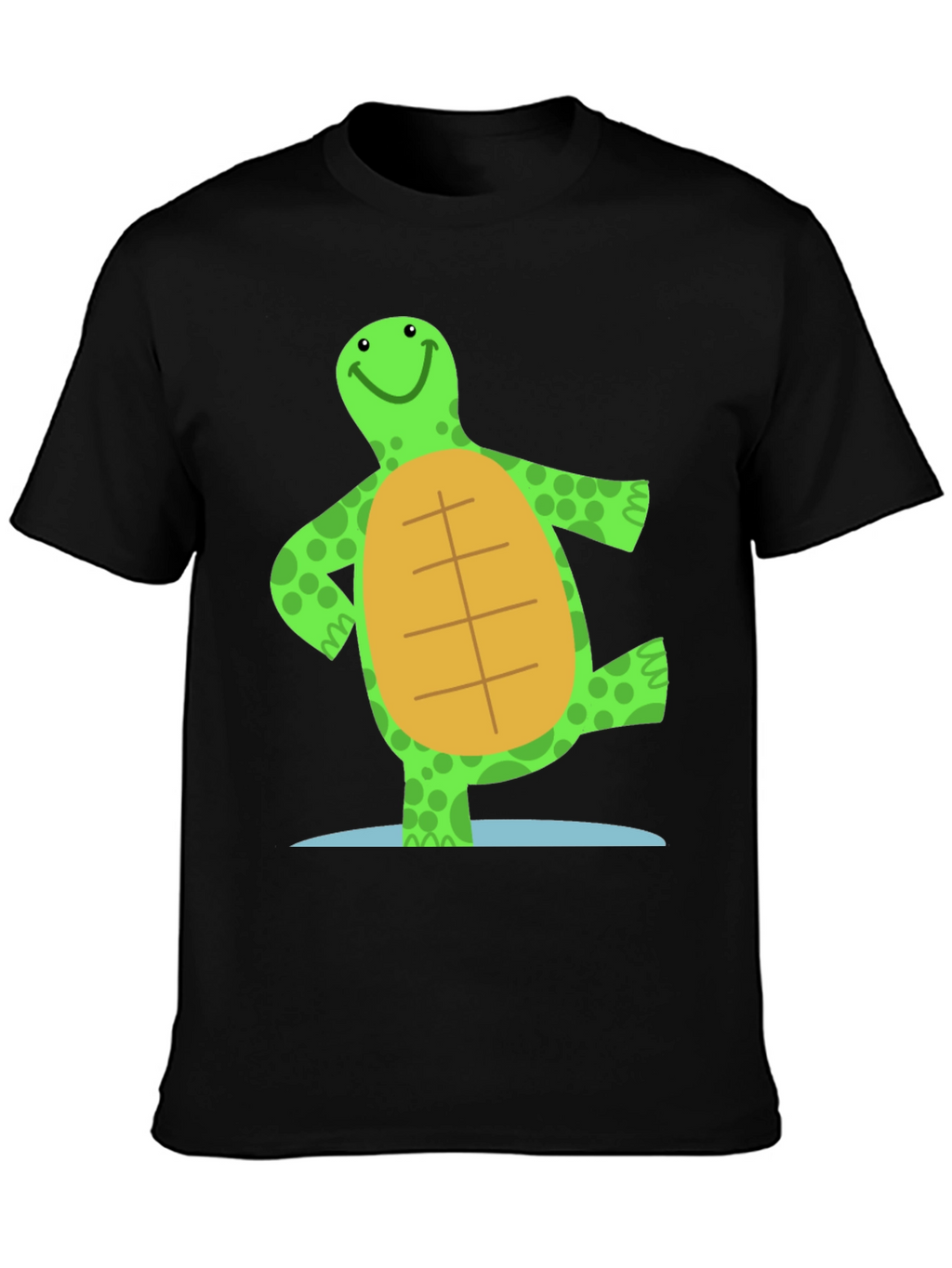 Cheerful Turtle Graphic Tee - Black Cotton Blend