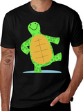 Cheerful Turtle Graphic Tee - Black Cotton Blend