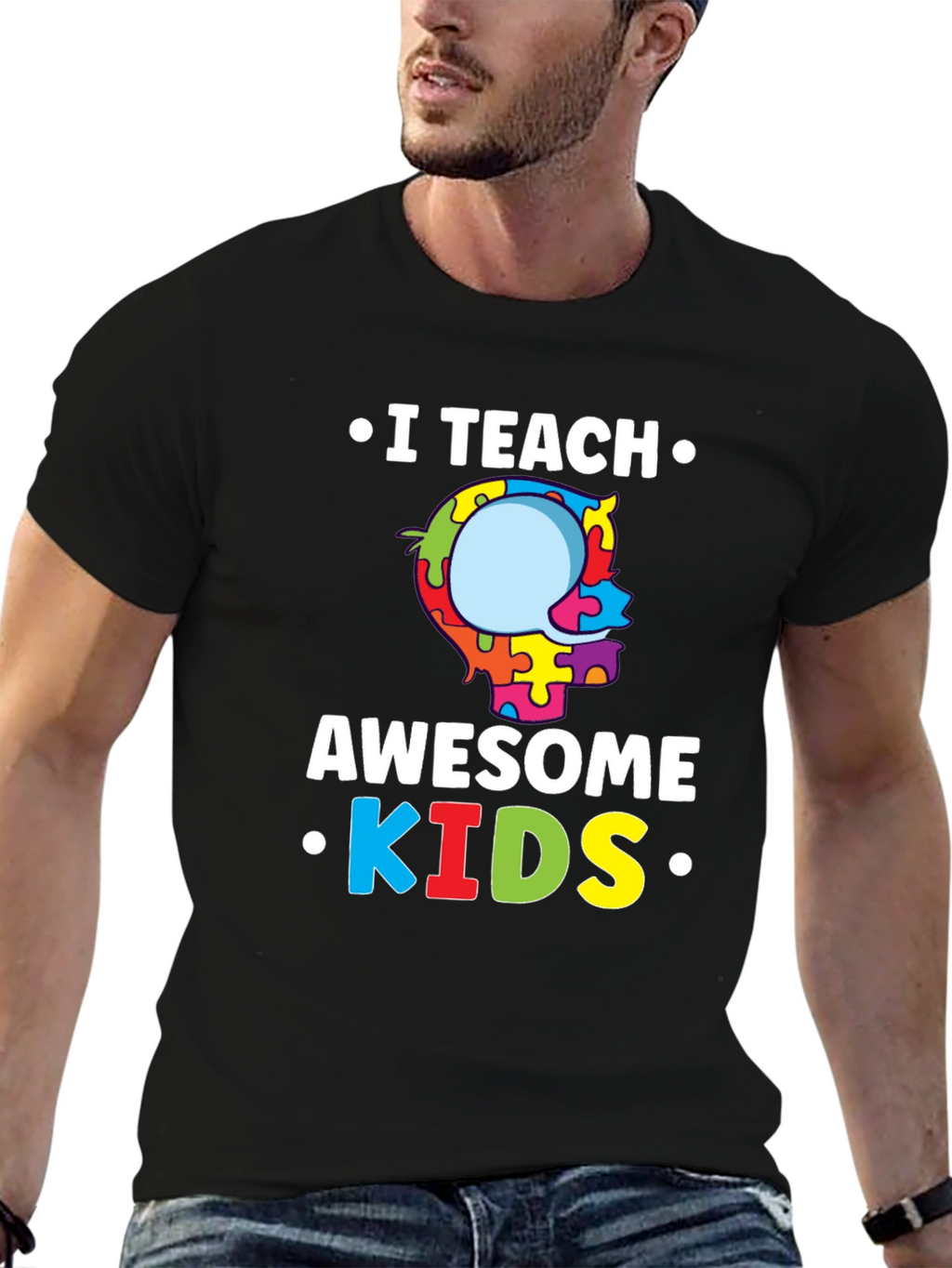 I Teach Awesome Kids Puzzle Piece Autism T-Shirt
