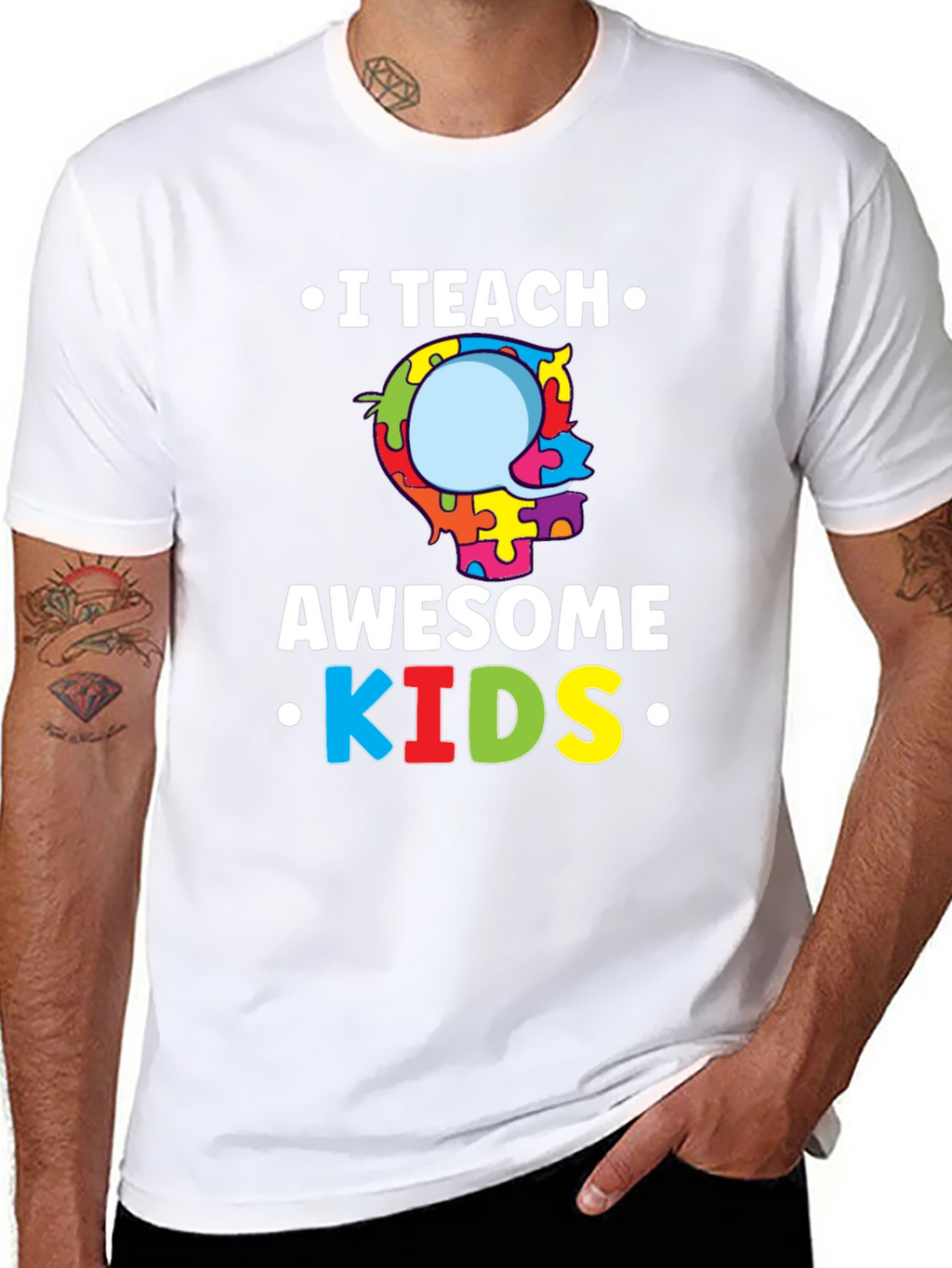 I Teach Awesome Kids Puzzle Piece Autism T-Shirt