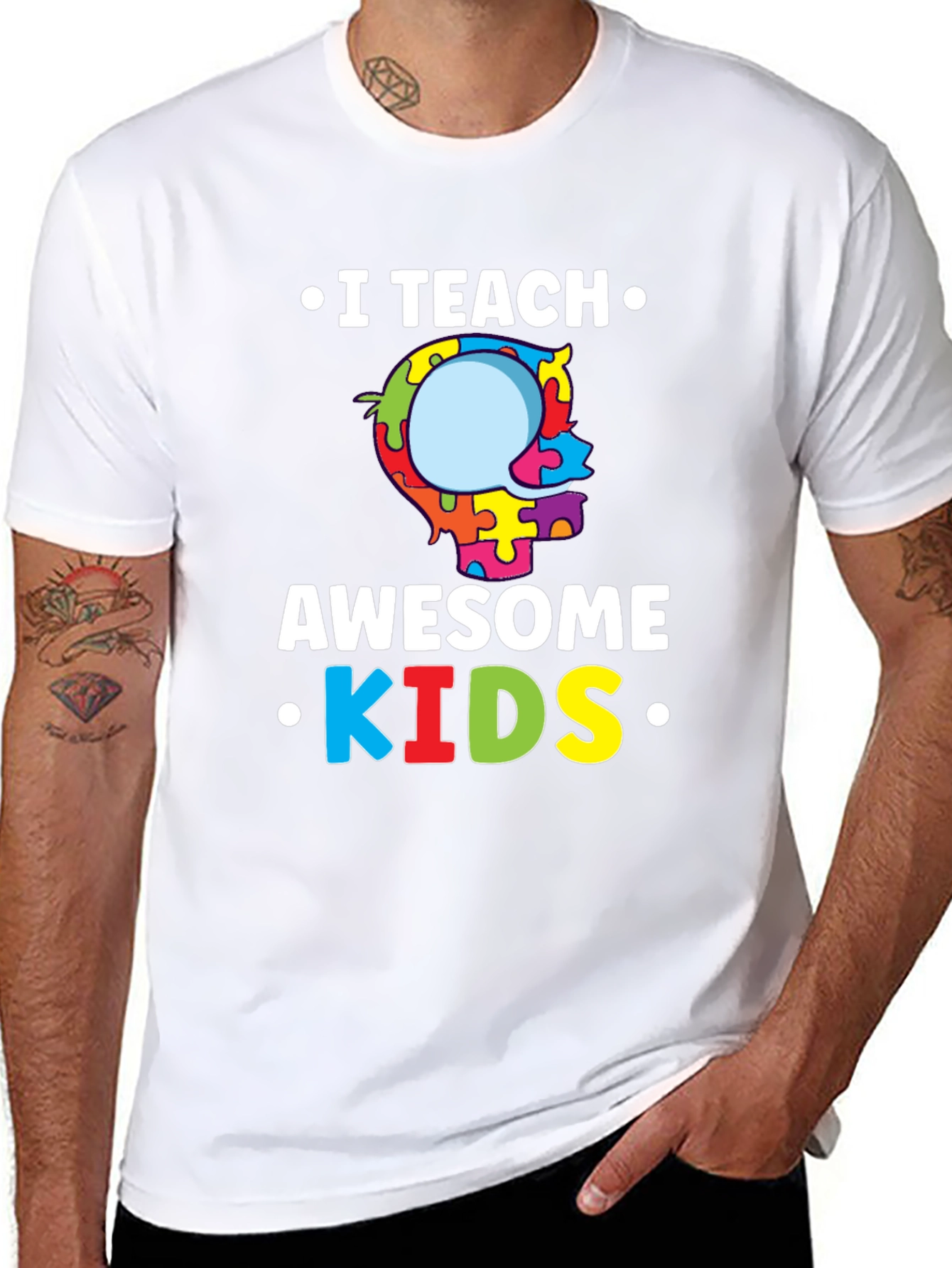 I Teach Awesome Kids Puzzle Piece Autism T-Shirt