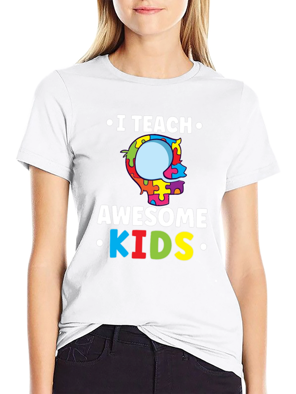 I Teach Awesome Kids Puzzle Piece Autism T-Shirt