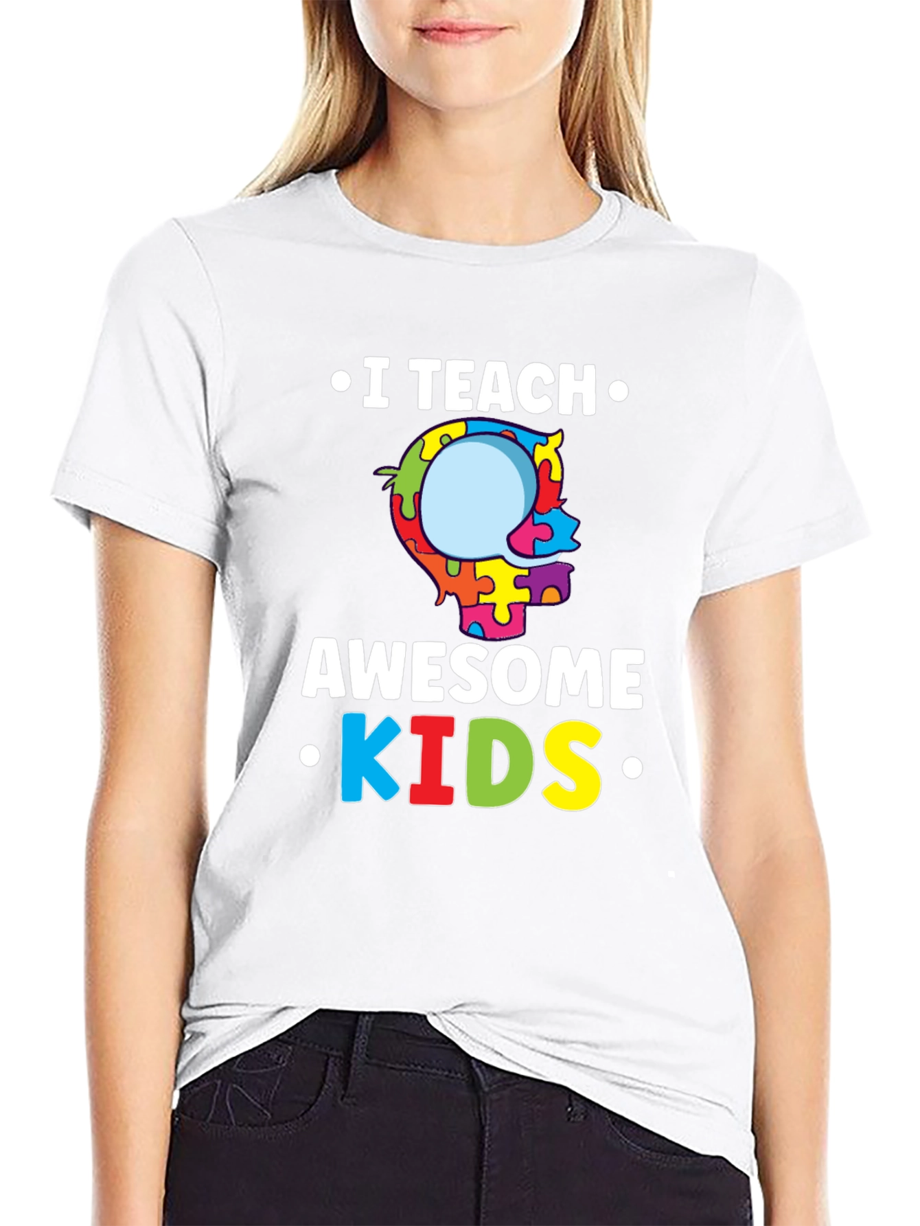 I Teach Awesome Kids Puzzle Piece Autism T-Shirt