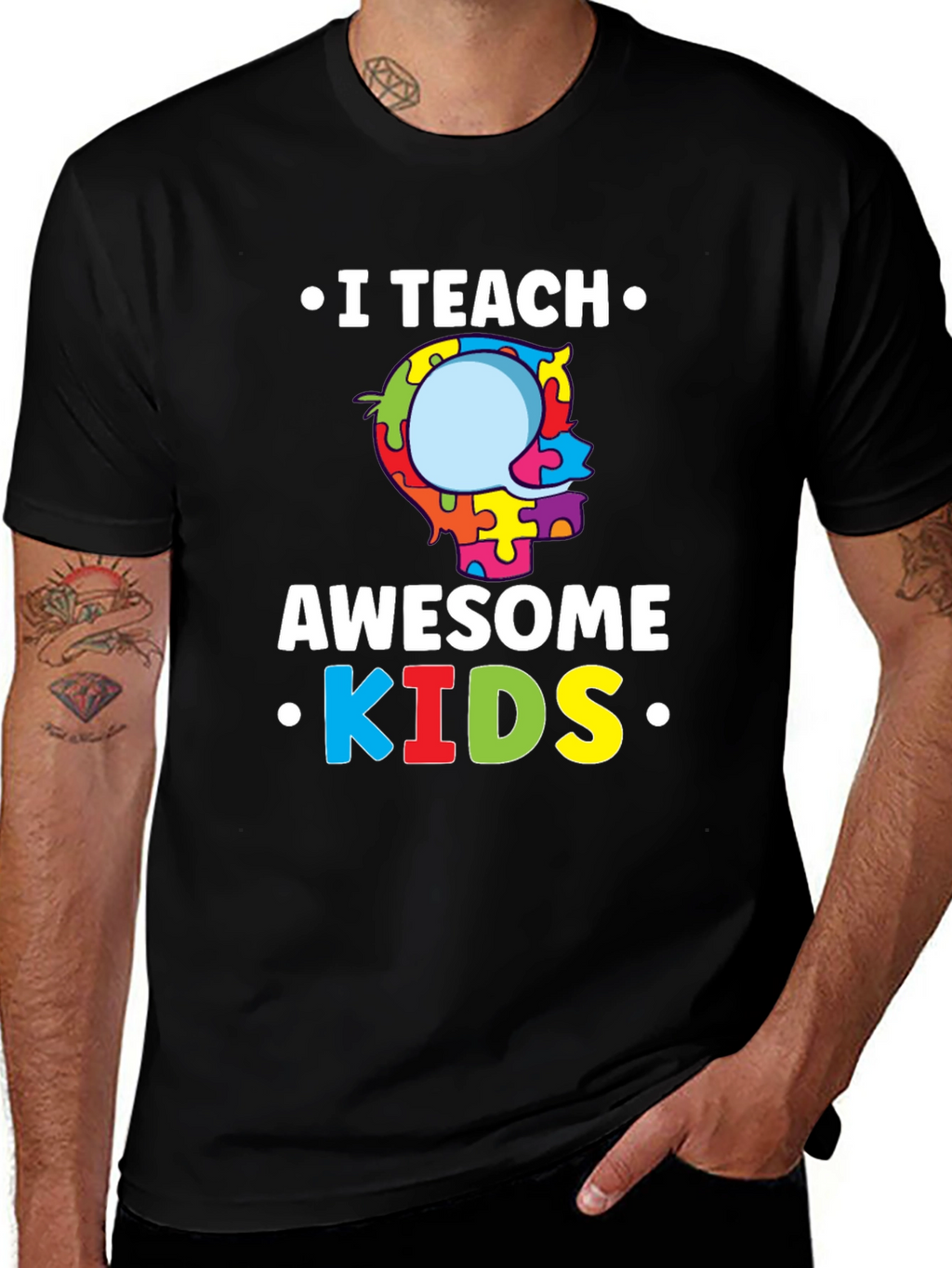 I Teach Awesome Kids Puzzle Piece Autism T-Shirt