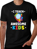 I Teach Awesome Kids Puzzle Piece Autism T-Shirt