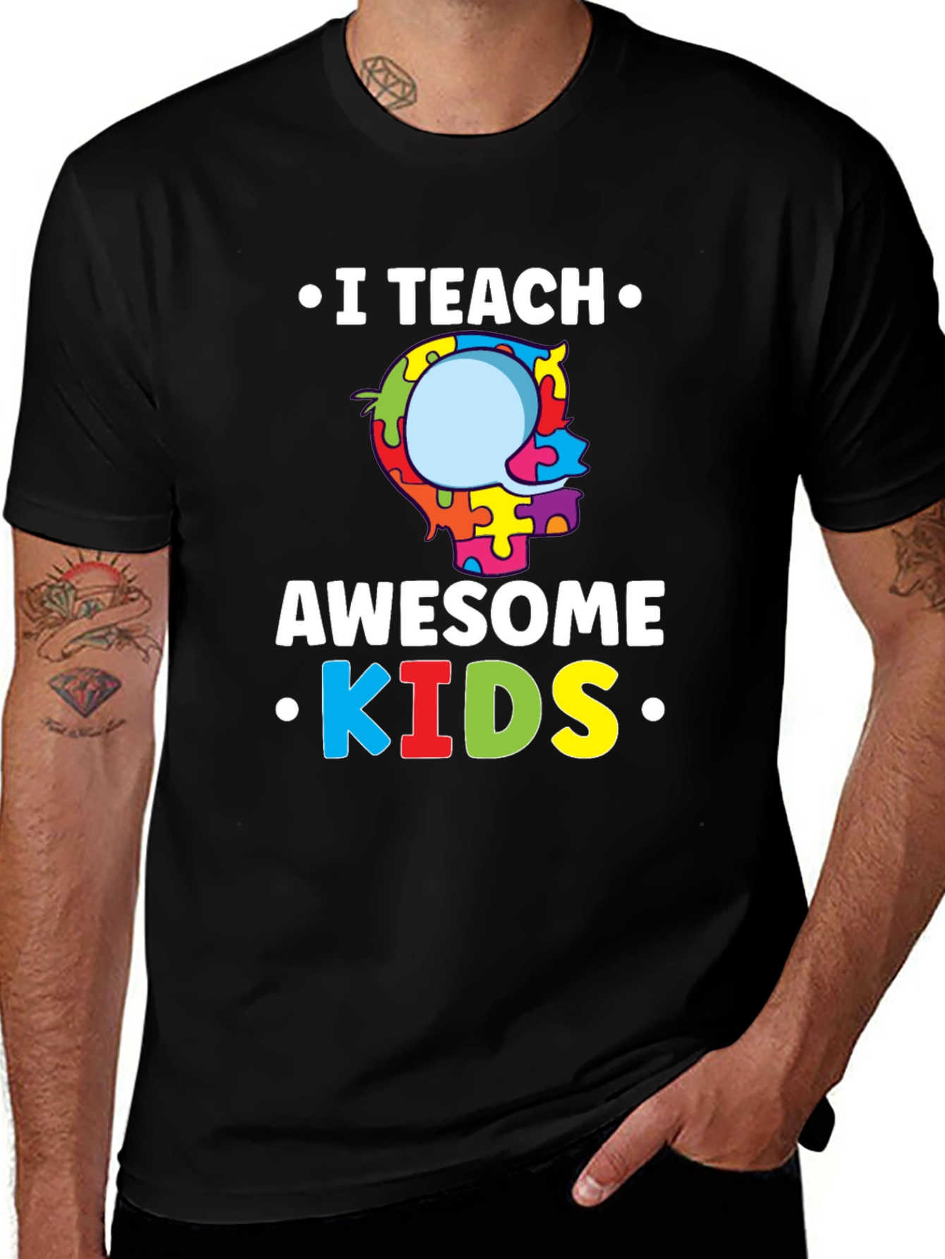 I Teach Awesome Kids Puzzle Piece Autism T-Shirt