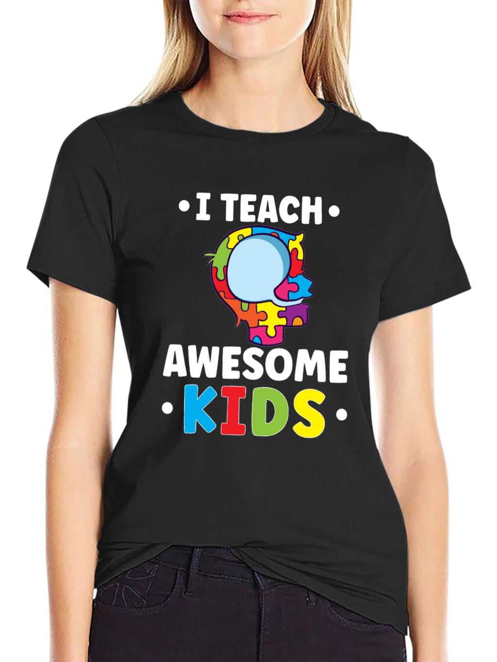 I Teach Awesome Kids Puzzle Piece Autism T-Shirt