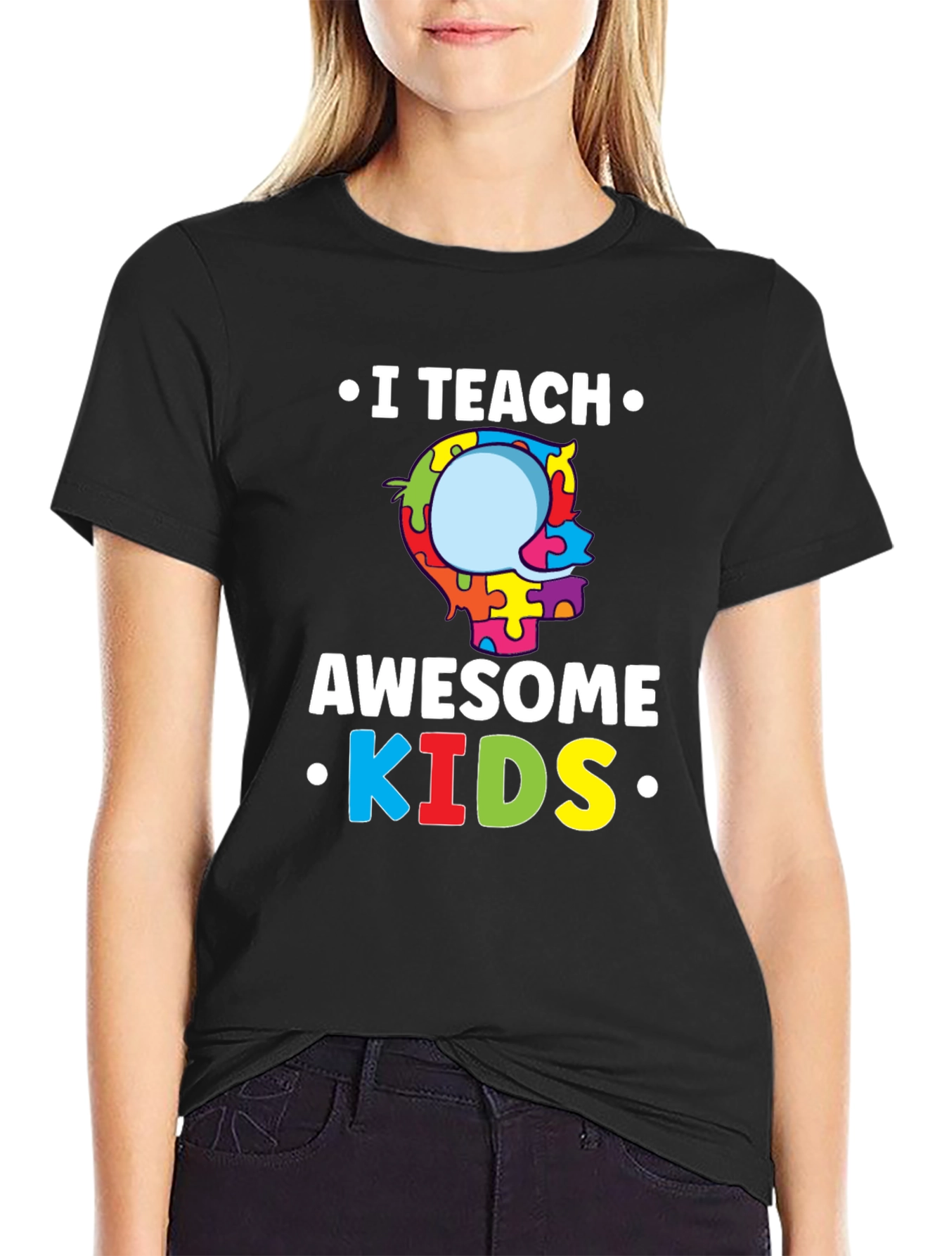 I Teach Awesome Kids Puzzle Piece Autism T-Shirt