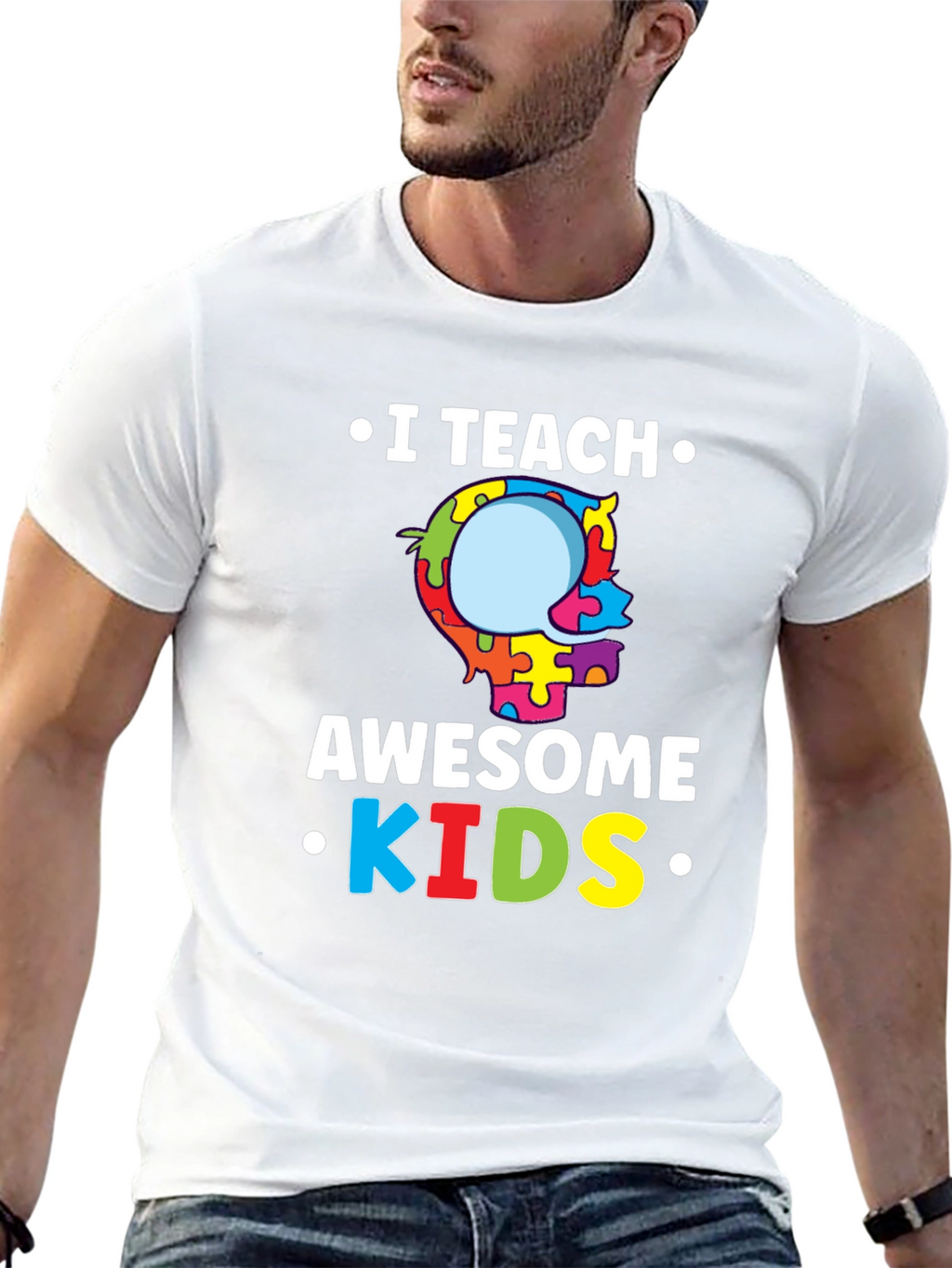 I Teach Awesome Kids Puzzle Piece Autism T-Shirt