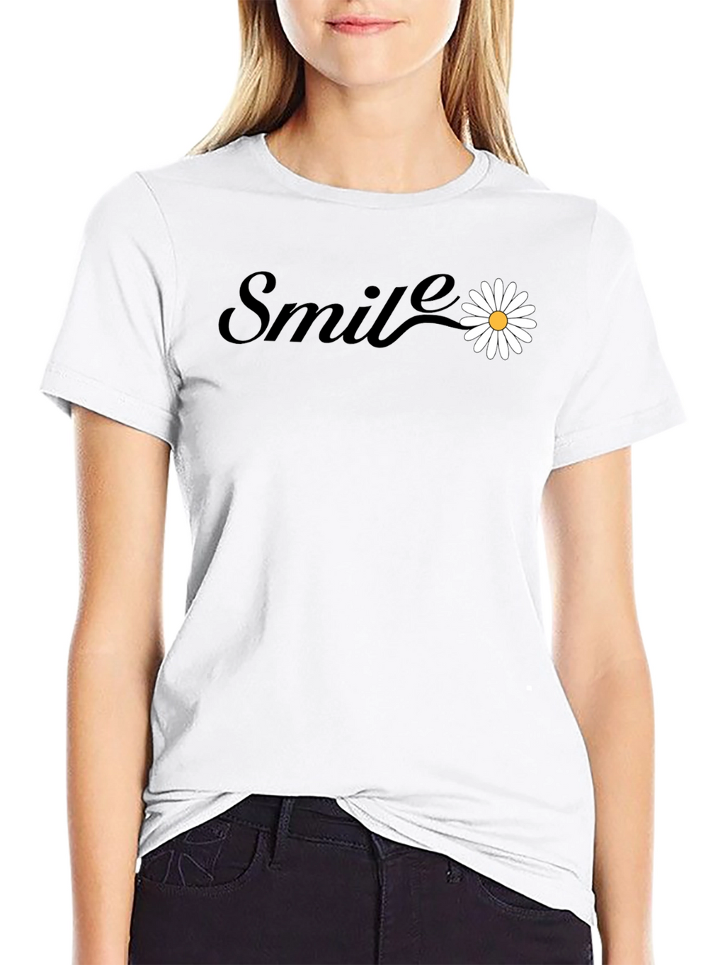 Smile Daisy Graphic Tee - Black Cotton Blend