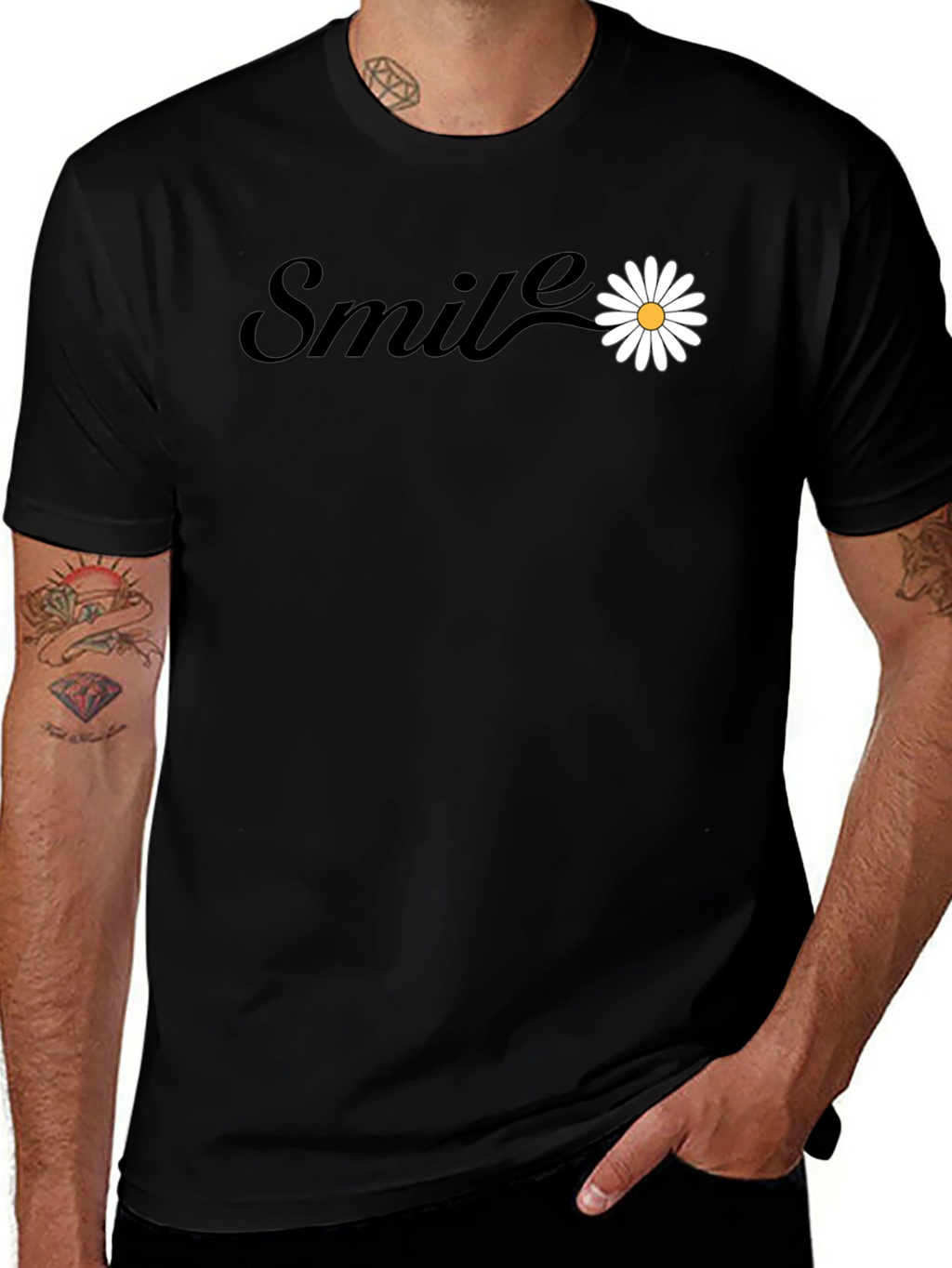 Smile Daisy Graphic Tee - Black Cotton Blend