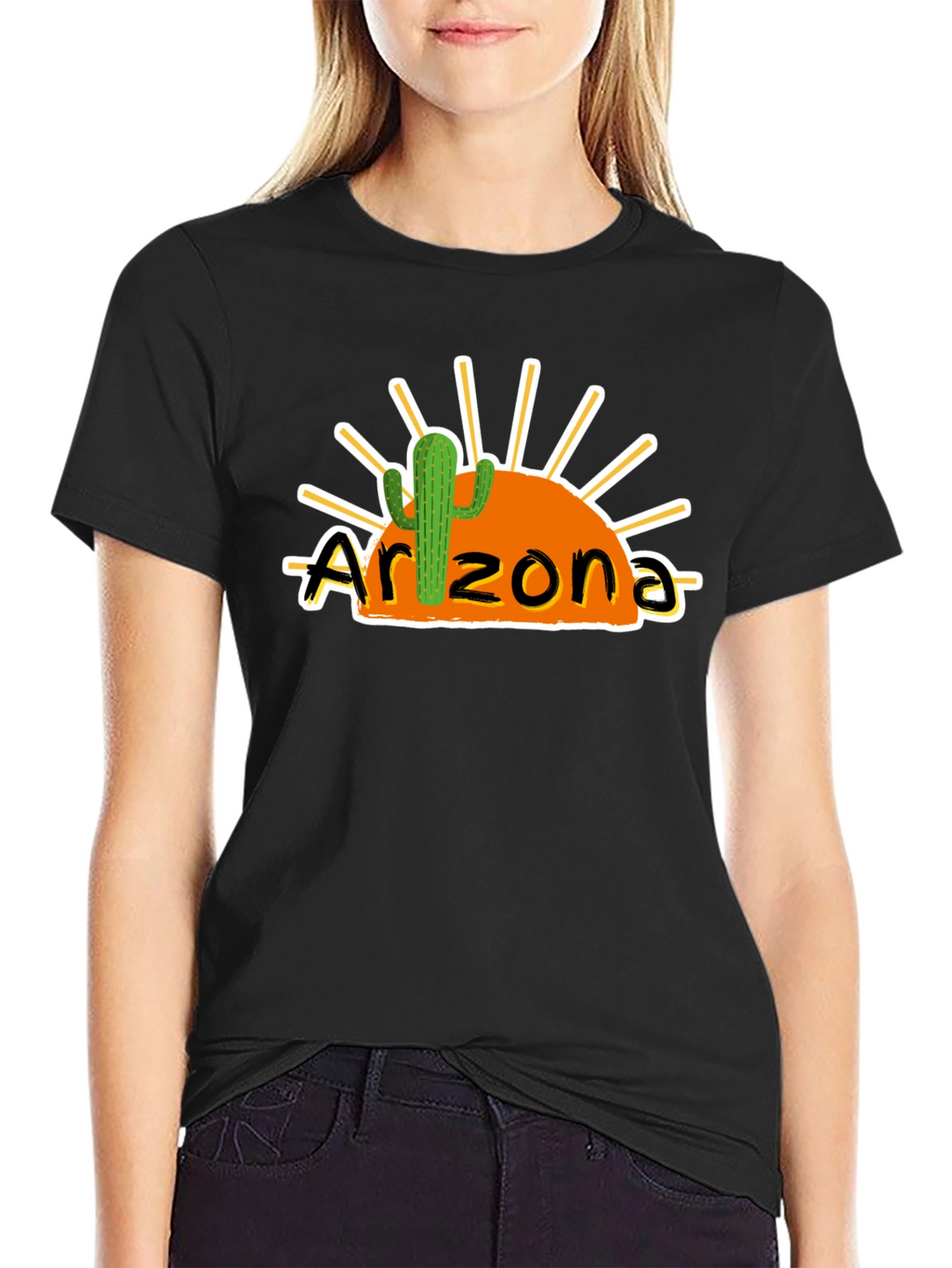 Arizona Sunset Cactus Black Graphic Tee