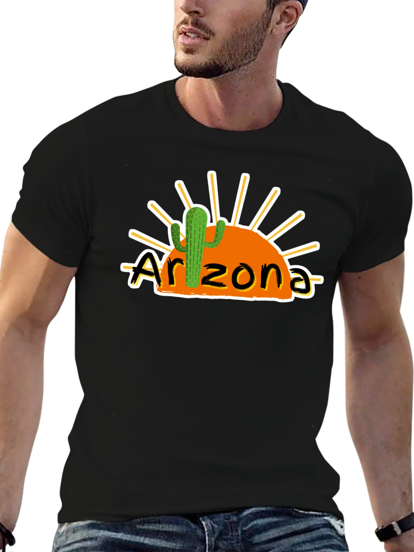 Arizona Sunset Cactus Black Graphic Tee