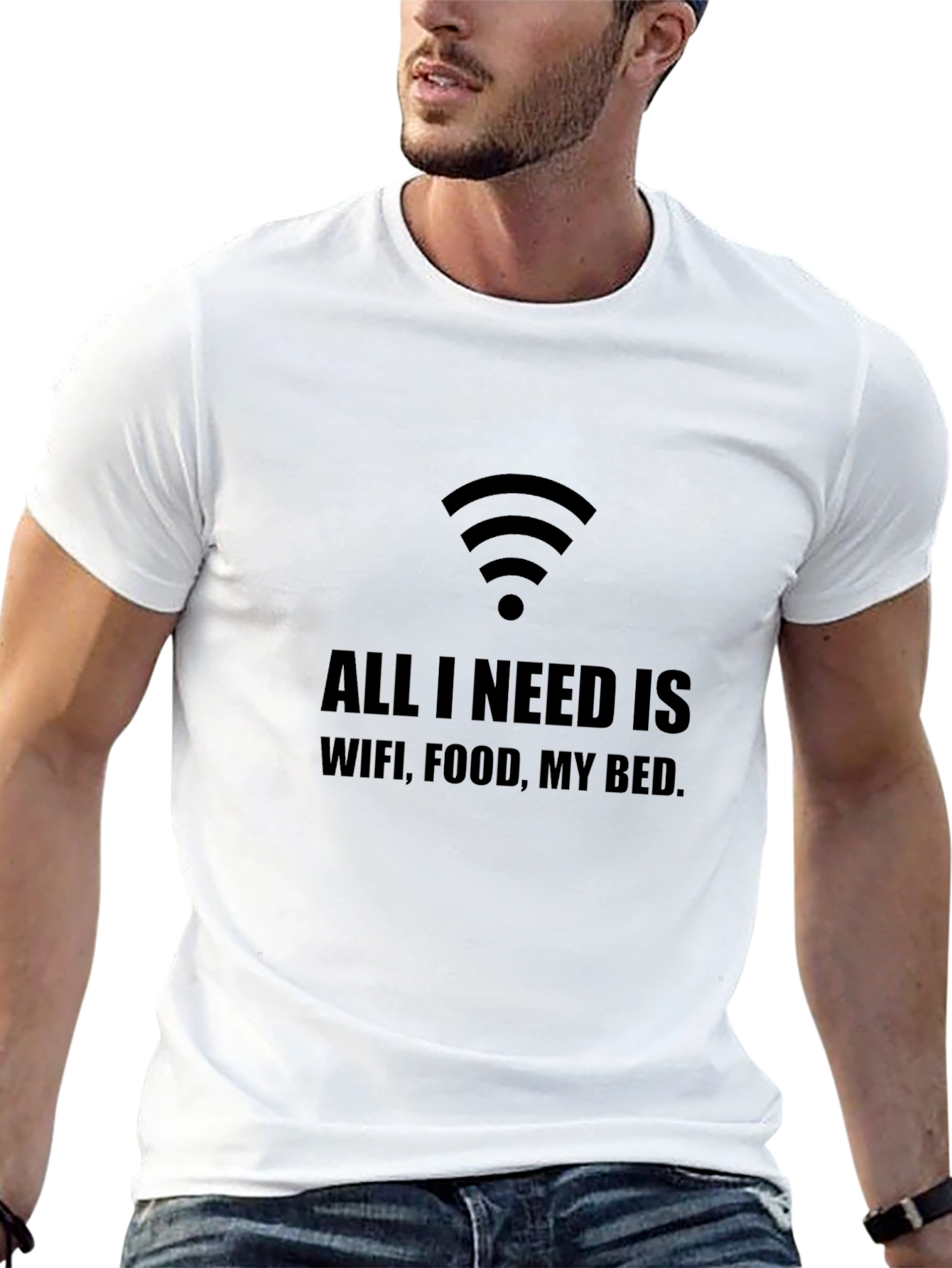 Funny WiFi Food Bed T-Shirt - Mens Black Tee