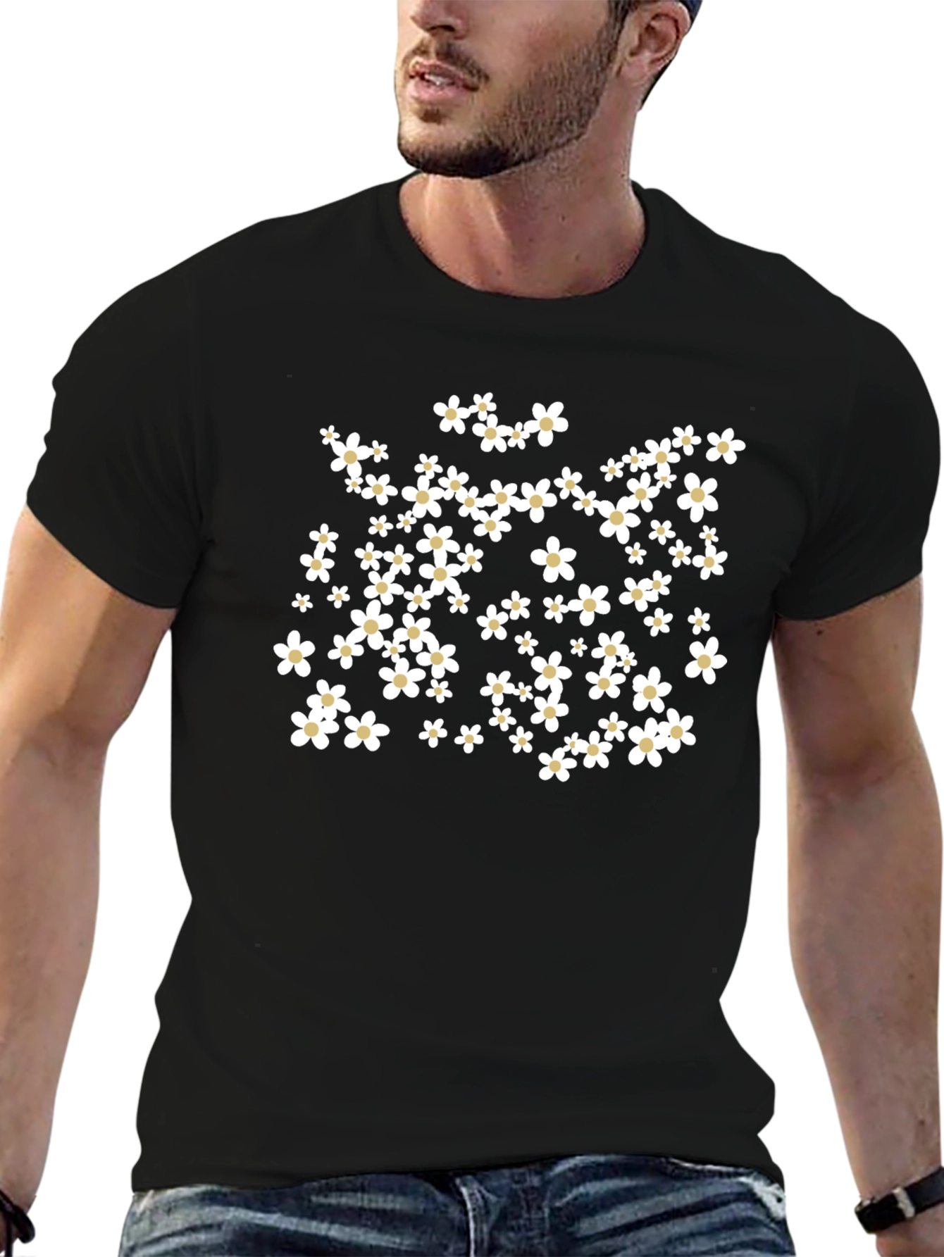 Floral Print Black T-Shirt - Casual Comfort