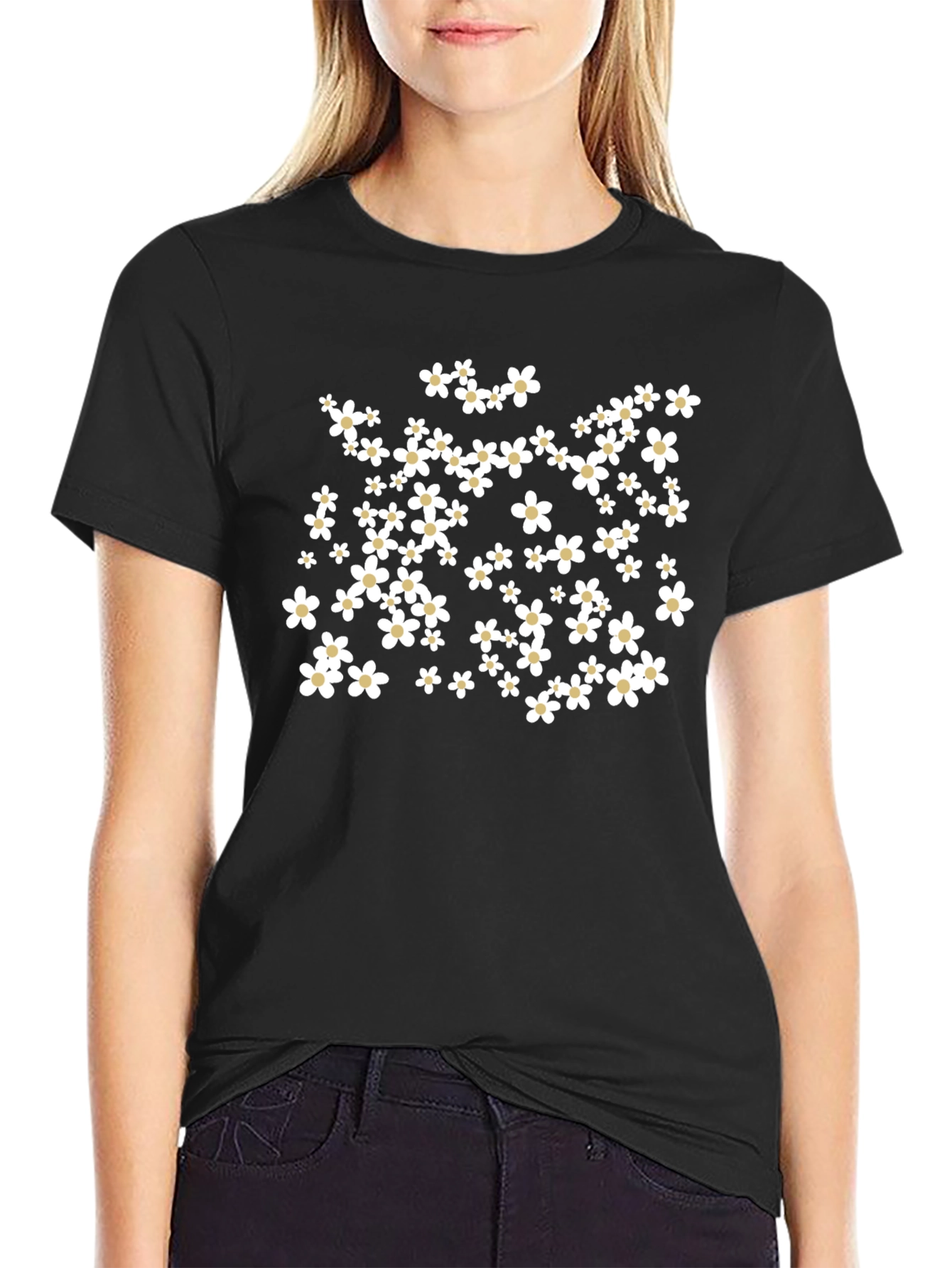 Floral Print Black T-Shirt - Casual Comfort