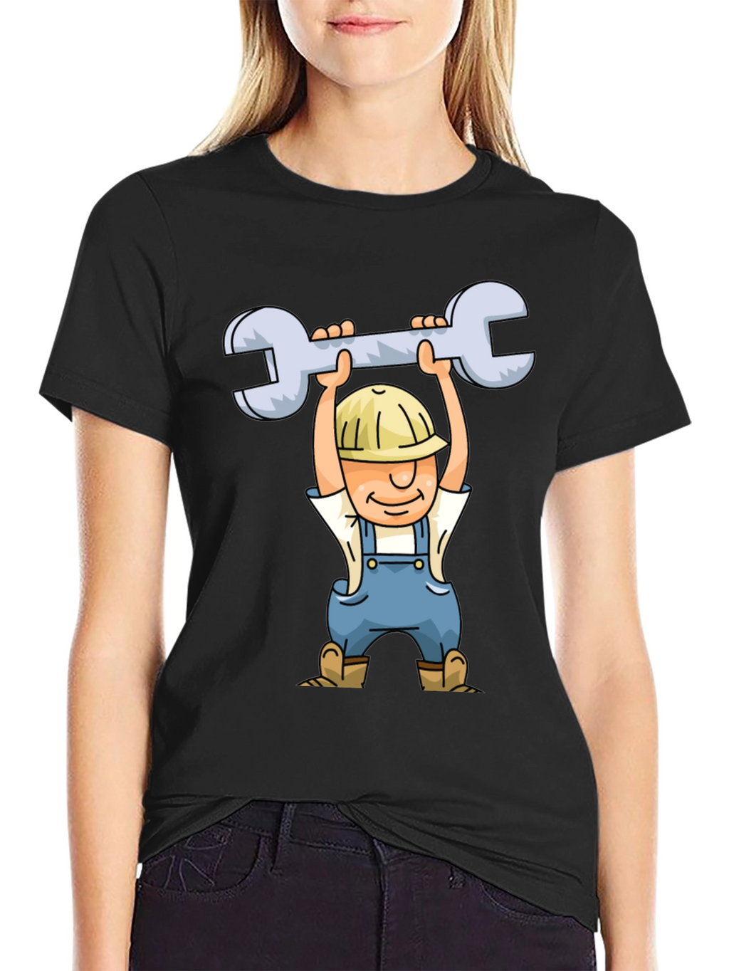 Cartoon Plumber T-Shirt - Black Crew Neck