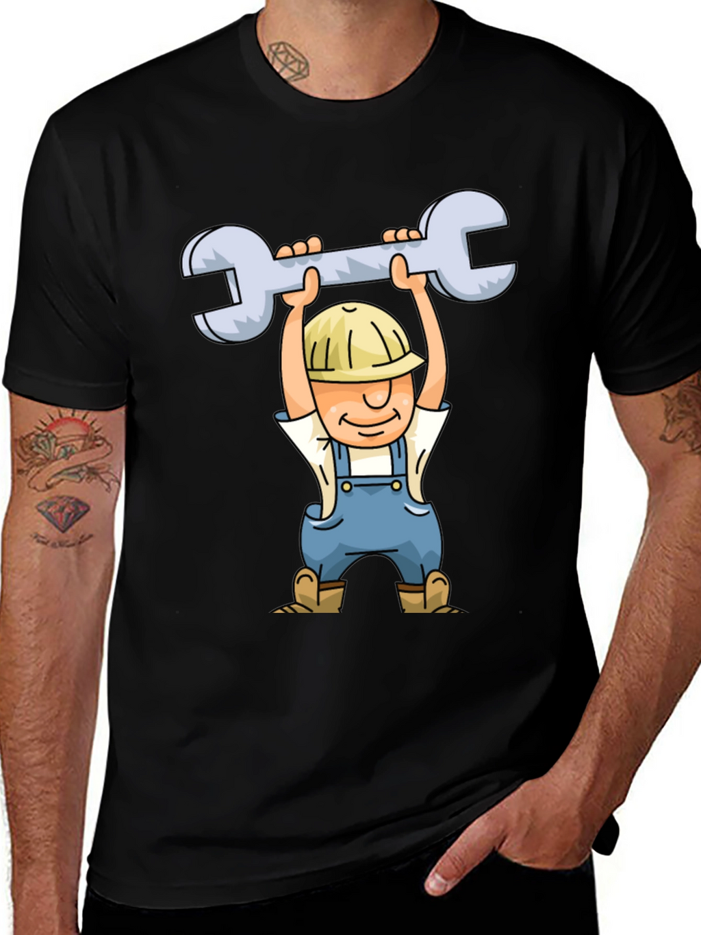 Cartoon Plumber T-Shirt - Black Crew Neck