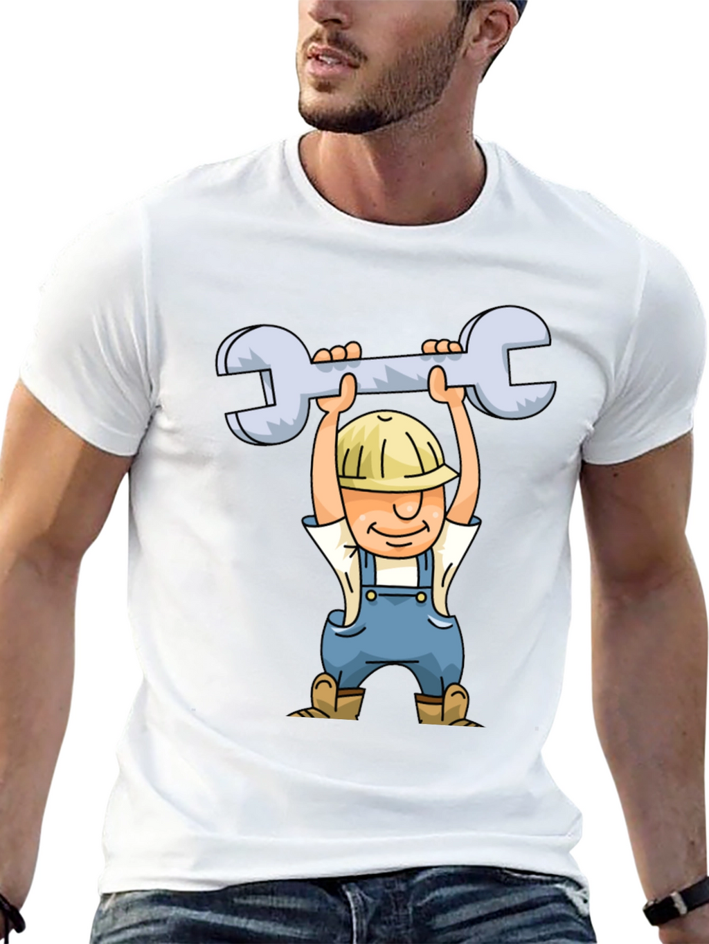 Cartoon Plumber T-Shirt - Black Crew Neck