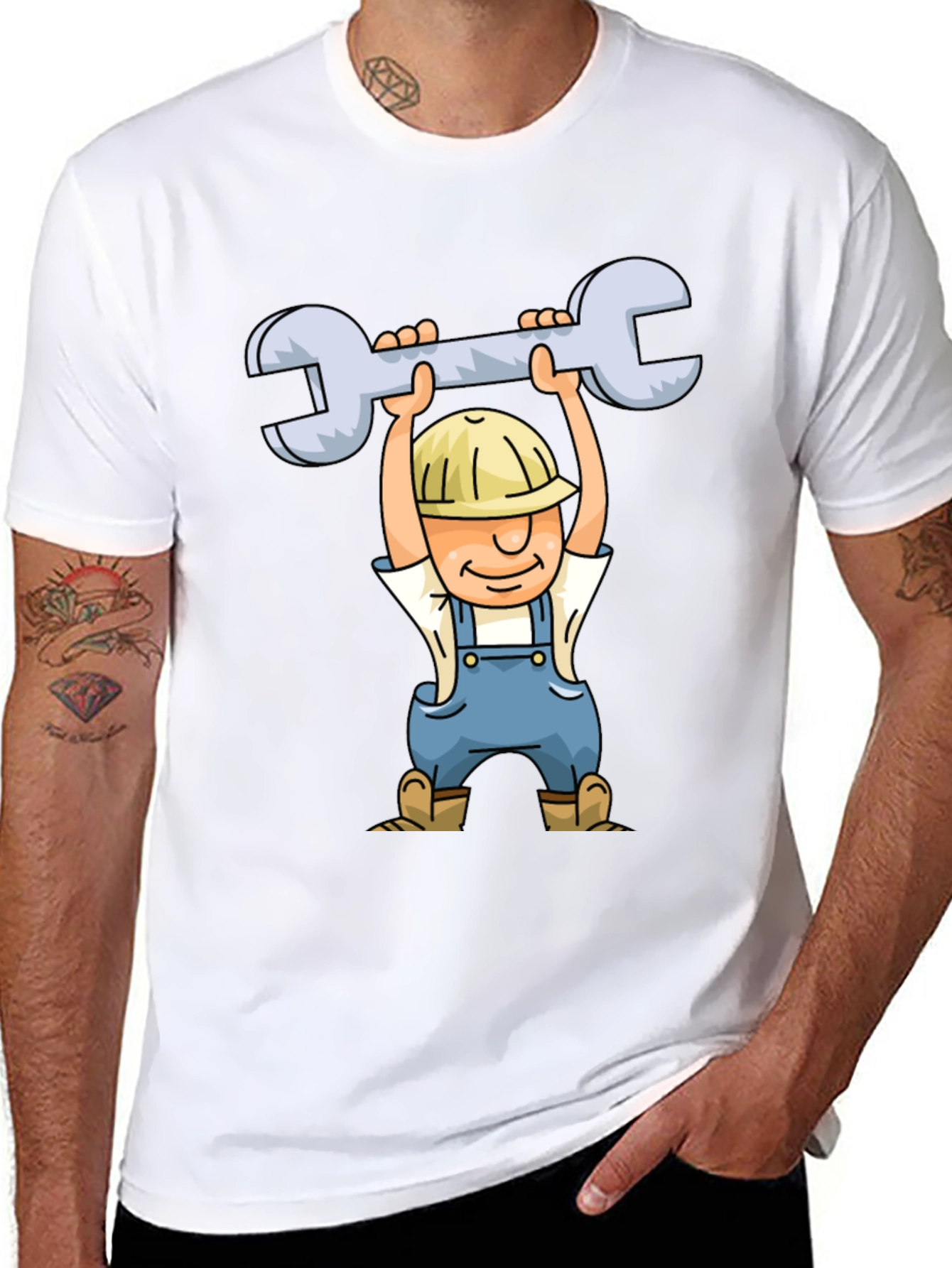 Cartoon Plumber T-Shirt - Black Crew Neck
