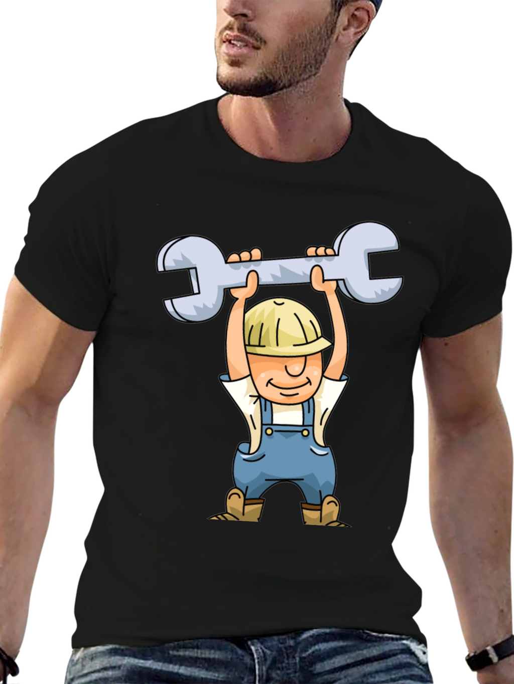 Cartoon Plumber T-Shirt - Black Crew Neck