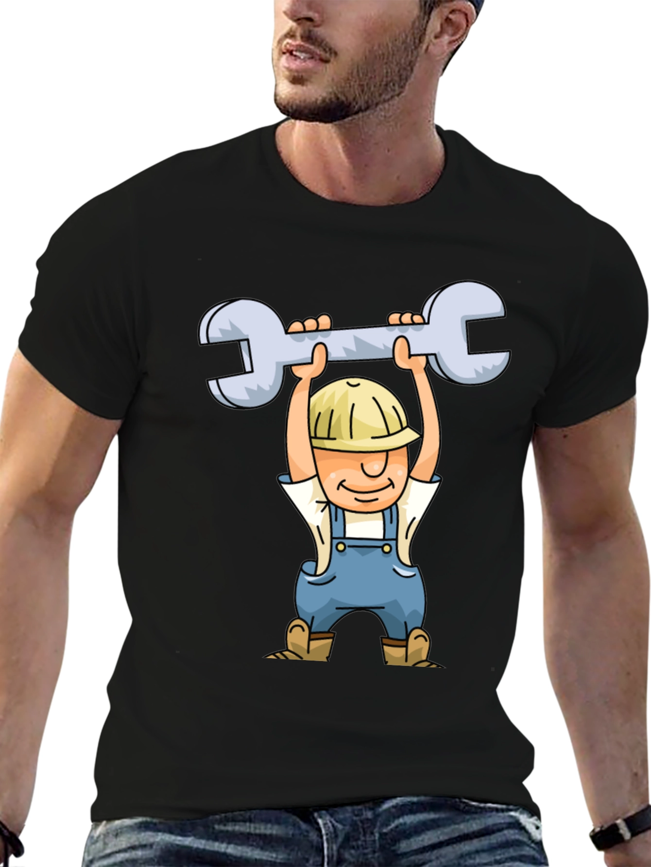 Cartoon Plumber T-Shirt - Black Crew Neck