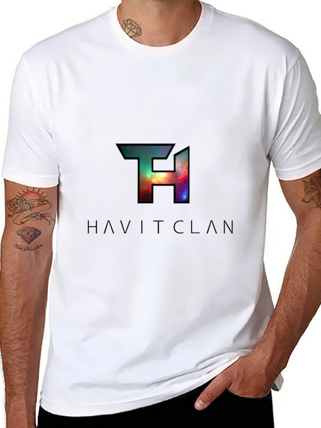 HAVITCLAN Black Graphic Tee - Galaxy Design