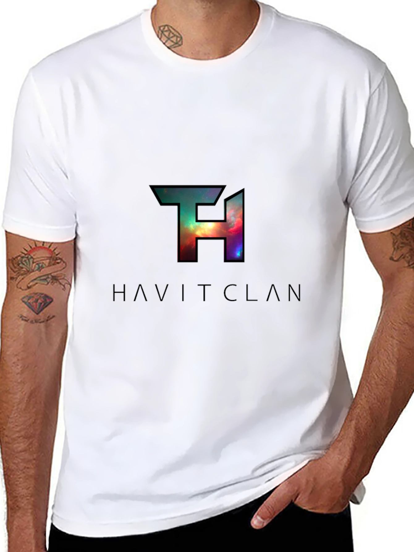 HAVITCLAN Black Graphic Tee - Galaxy Design