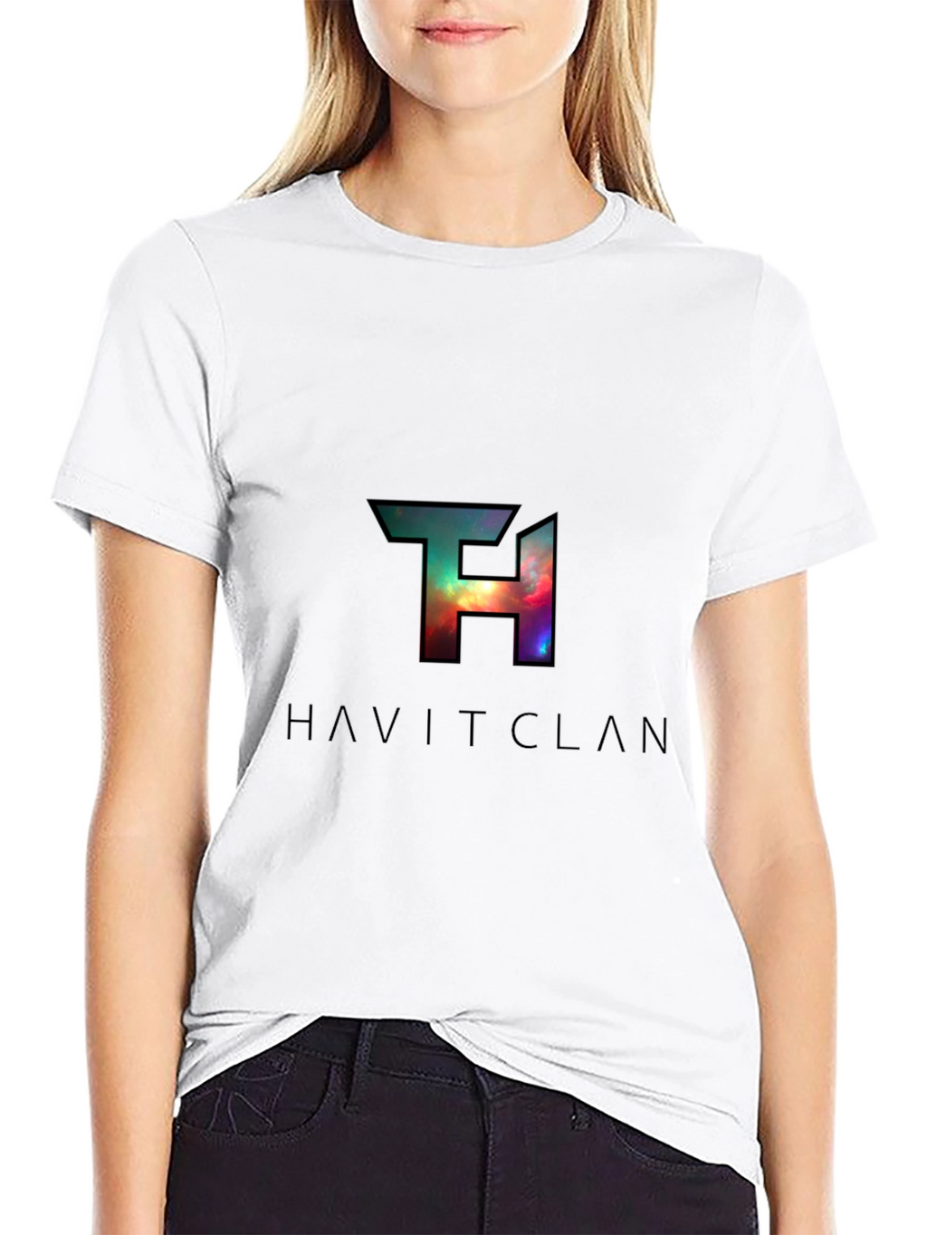 HAVITCLAN Black Graphic Tee - Galaxy Design